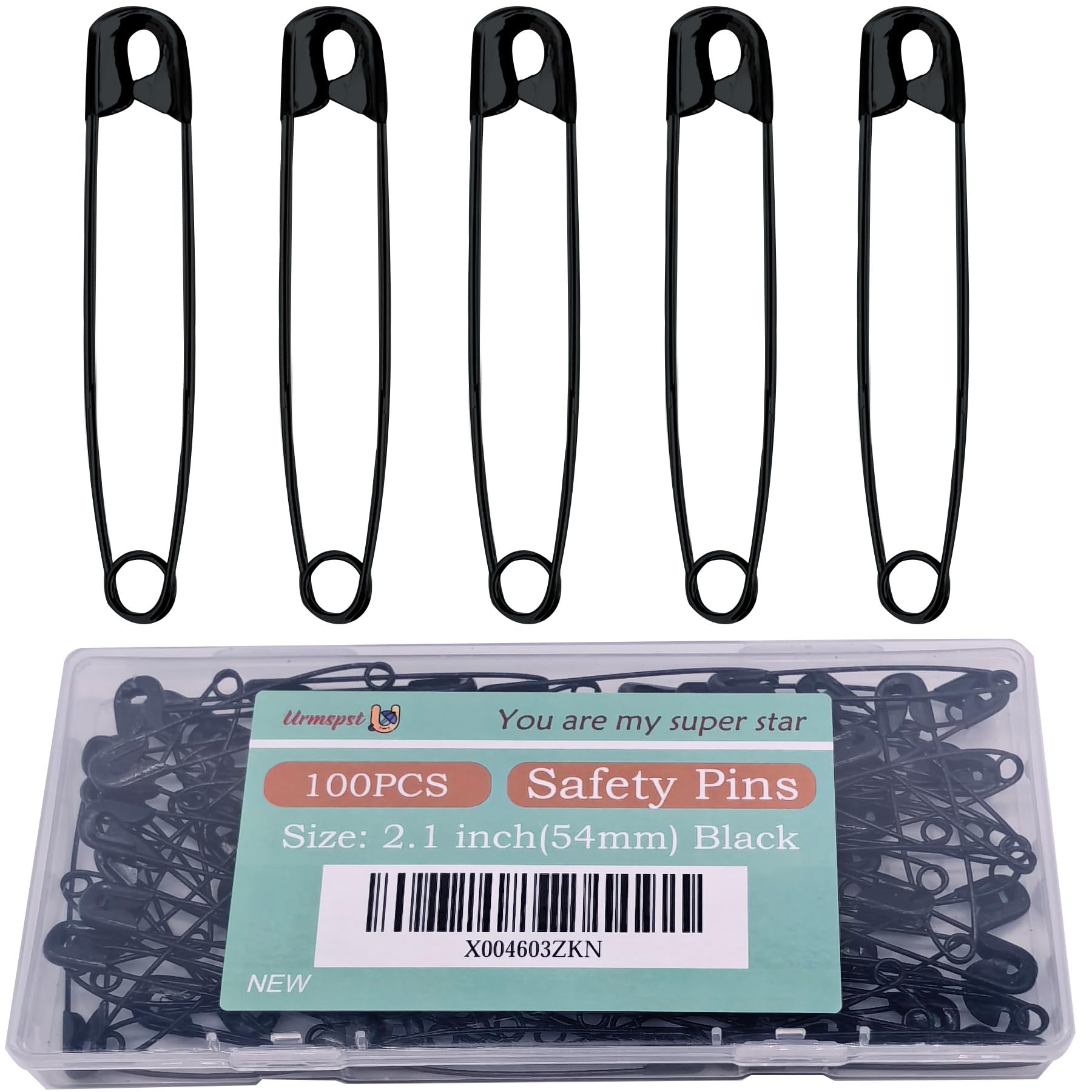 100PCS 2.1 Inch Small Safety Pins - Rust-Resistant Nickel Plated Steel Sharp Edge Pins for Clothes Sewing, Arts & Crafts, DIY Projects - Perfect for Fabric Fastening, Jewelry Making & Home Decor (Black)