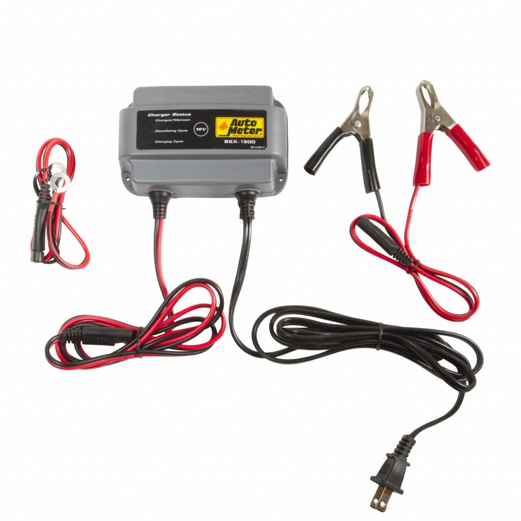 AutoMeter 12V 1.5A Smart Battery Charger and Maintainer - Trickle Charger for Car, Motorcycle, Boat, RV & Lawn Mower - Automatic Charging with Overcharge Protection