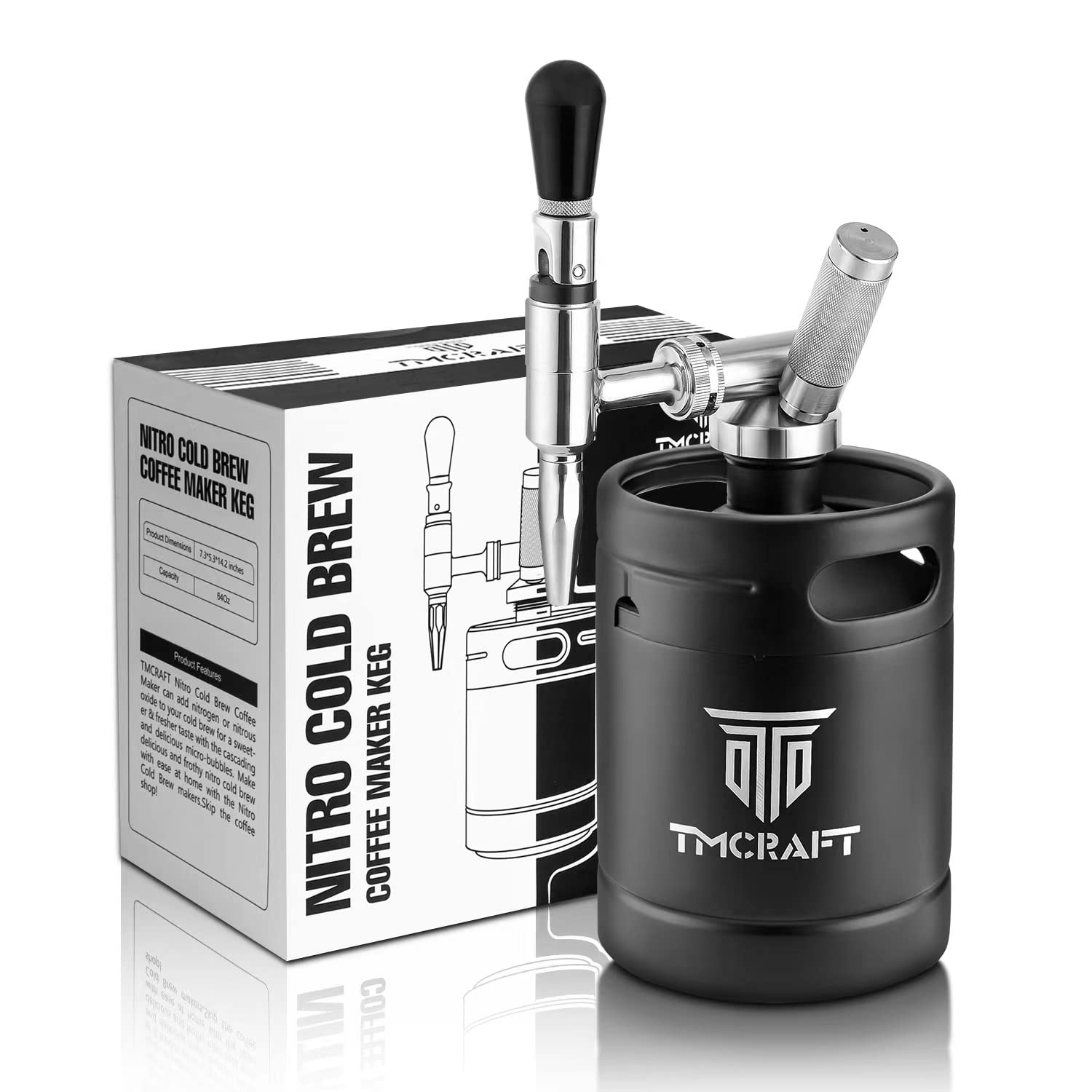 TMCRAFT 64oz Nitro Cold Brew Coffee Maker with Stainless Steel Stout Creamer Faucet & Pressure Valve - Home Brew Coffee Keg System for Barista-Grade Nitro Coffee at Home, Office or Cafe