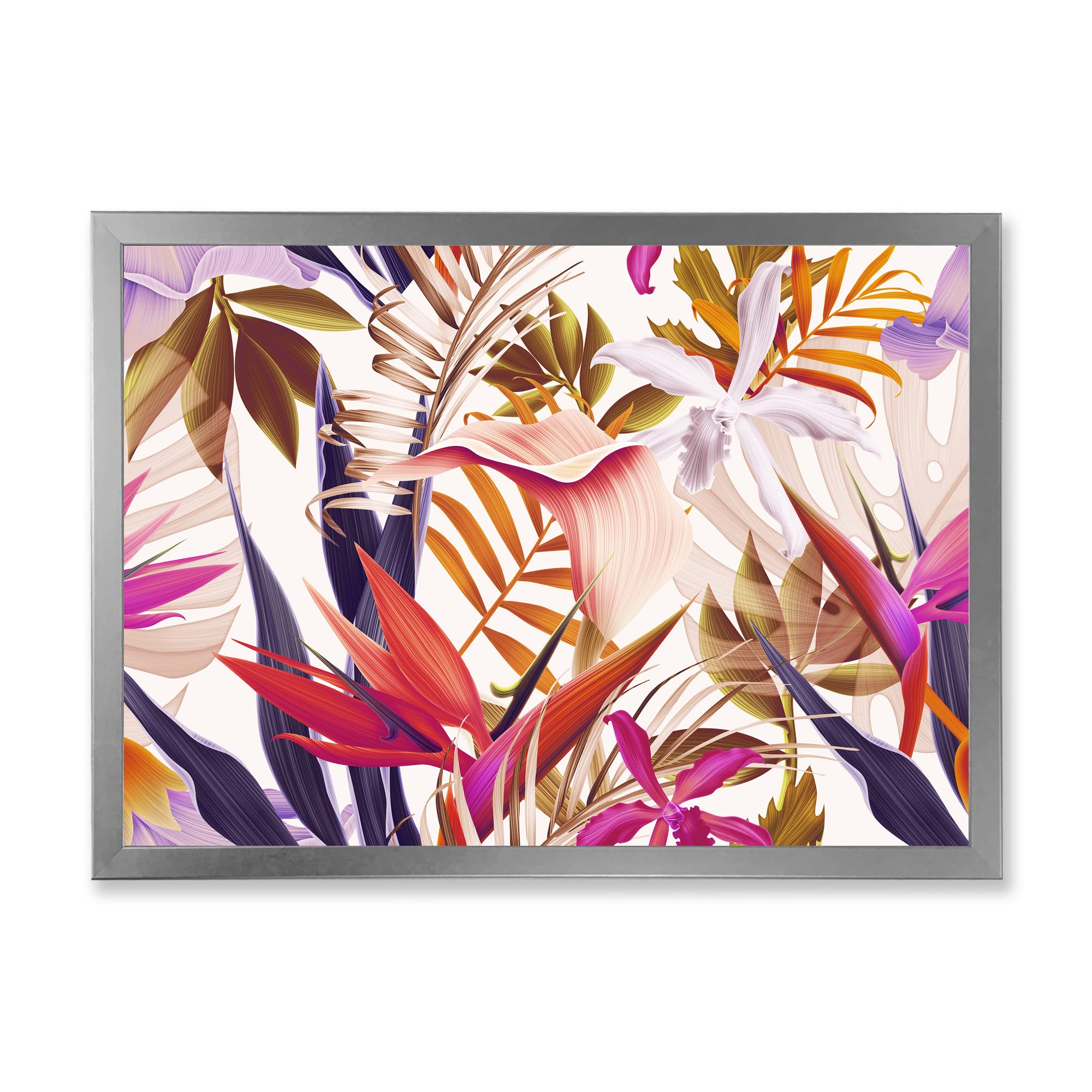DesignQ Tropical Vintage Flowers IV Traditional Framed Wall Art - Handmade Canvas Painting for Living Room, Bedroom & Office Decor