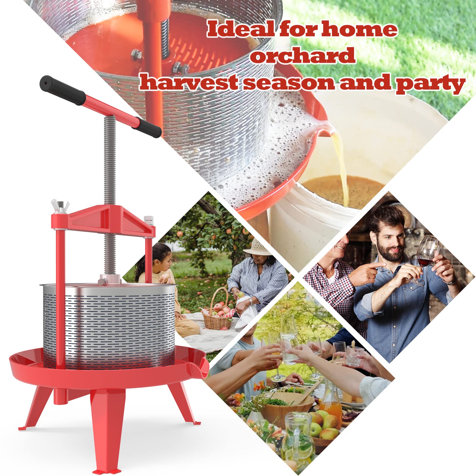 Premium Stainless Steel Fruit and Wine Press with Stand - 2.38 Gallon Heavy-duty Cross-beam Apple Crusher for Cider Making, Juice Extraction | Perfect for Home Brewing, Winemaking & Farm Use
