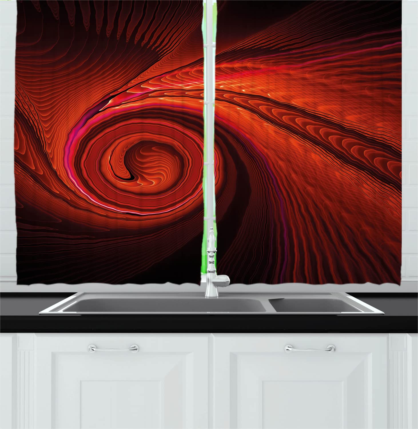 Ambesonne Spires Gothic Kitchen Curtains - Spooky Spiral Design with Digital Effects, Dreamy Dark Print, 2 Panels with Rod Pocket, 55