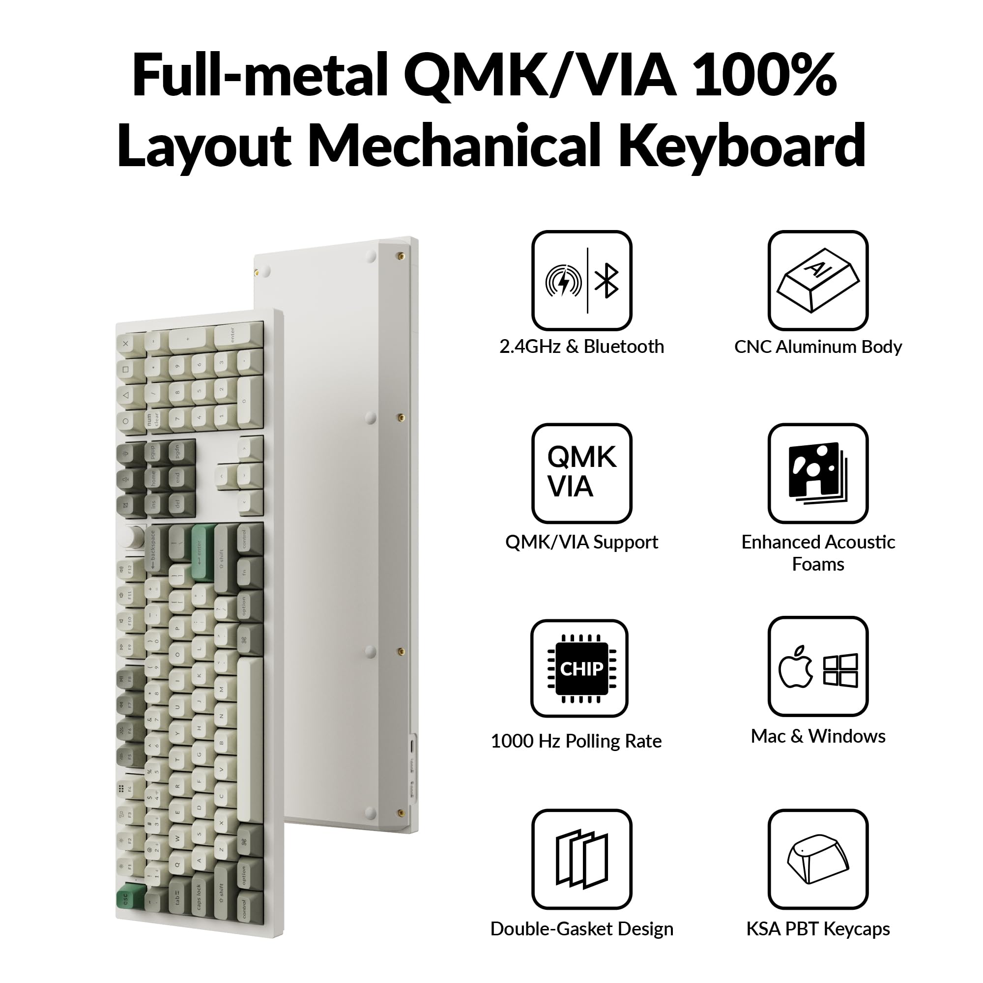 Keychron Q6 Max Custom Mechanical Keyboard - Full Size, Wireless Bluetooth/2.4GHz/USB-C, QMK/VIA Programmable, RGB Backlit, Hot-Swappable Gateron Red Switches for Mac/Windows/Linux (White) | Perfect for Office, Gaming & Programming