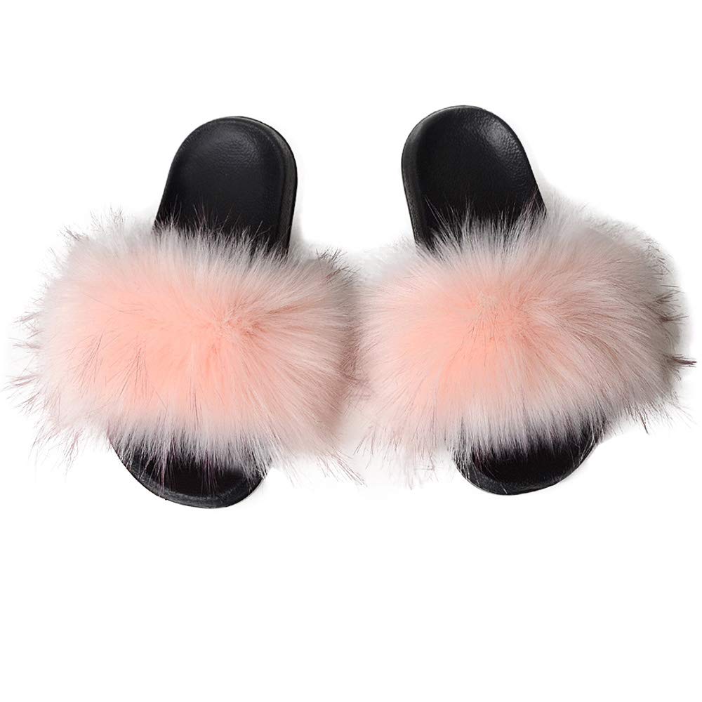 Women's Fuzzy Fur Slides - Soft Faux Fur Slippers Sandals with Open Toe for Indoor/Outdoor Wear - Cozy House Shoes for Lounge, Beach & Casual Outings