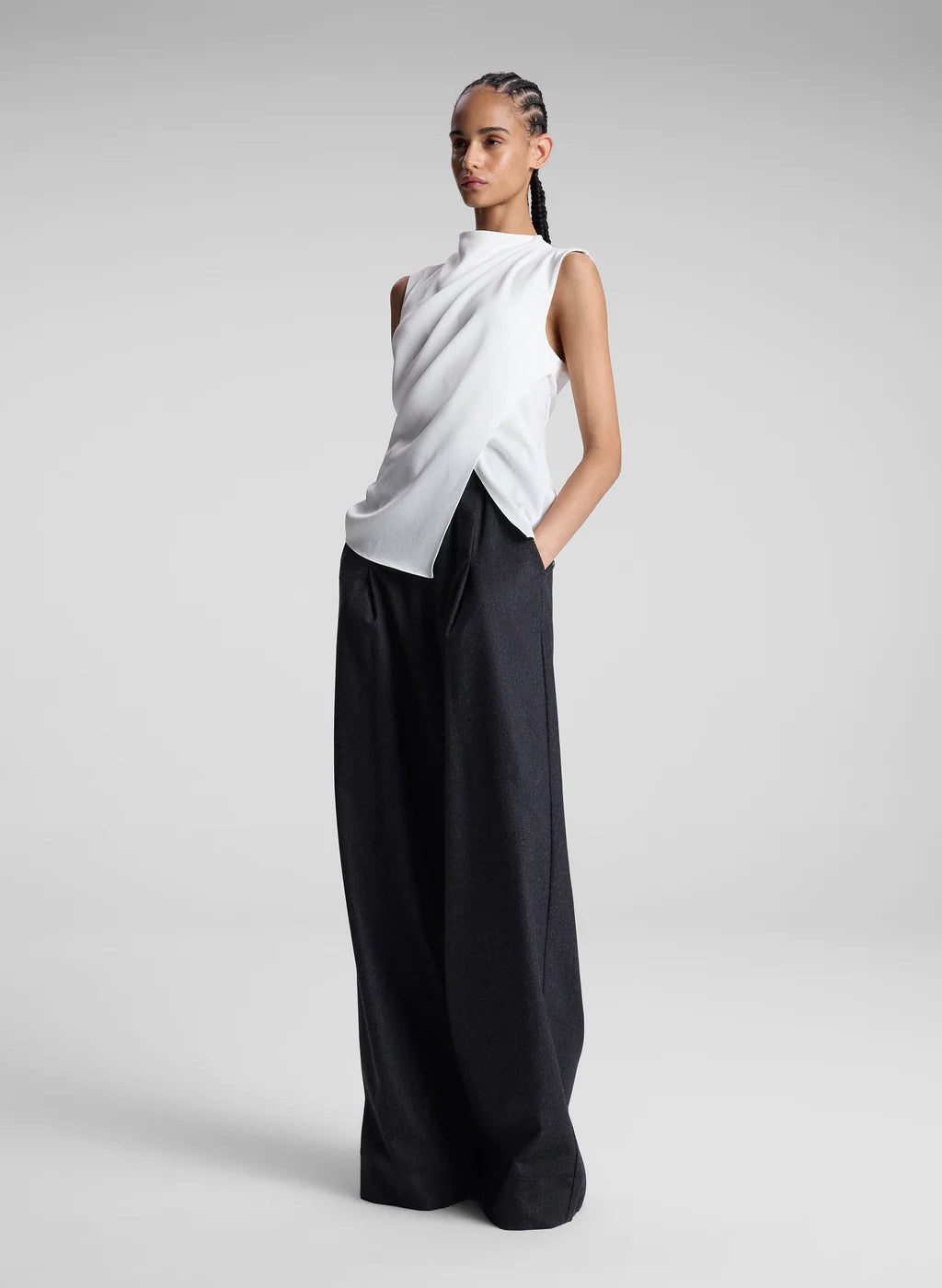 Amira Ruched Sleeveless Women's Top - Off White | Stretchy Casual Blouse for Summer, Date Night & Office Wear