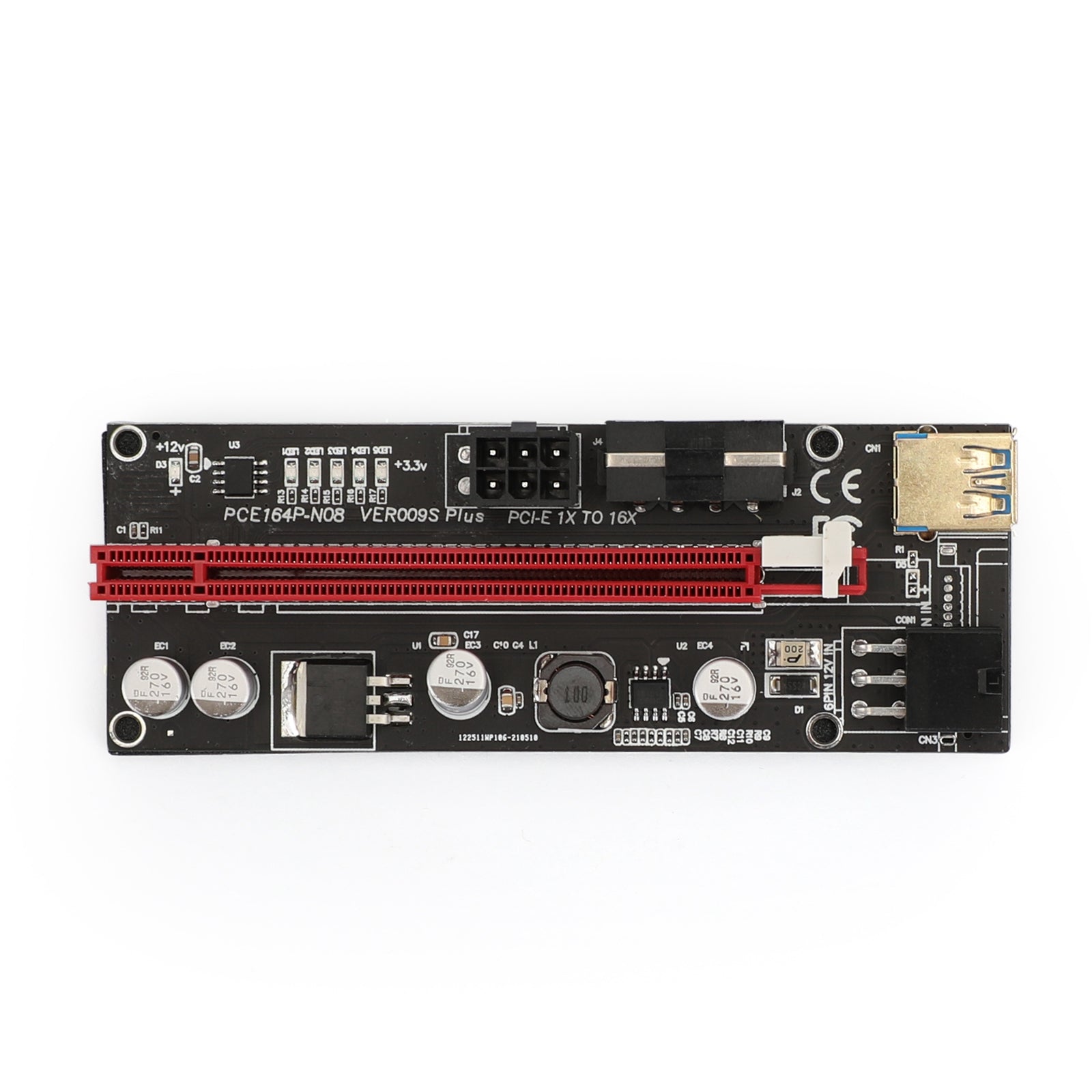 009S Plus PCIe Riser Card - PCI Express 1X to 16X Adapter with USB 3.0 Data Cable for Cryptocurrency Mining, GPU Expansion & PC Builds
