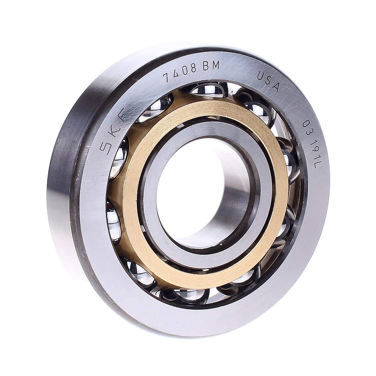 SKF 7408 BM Heavy Duty Angular Contact Ball Bearing - ABEC 1 Precision, Single Row, 40° Contact Angle, Open Brass Cage, 40mm Bore x 110mm OD x 27mm Width - Ideal for Industrial Machinery, Pumps, Gearboxes & High-Load Applications