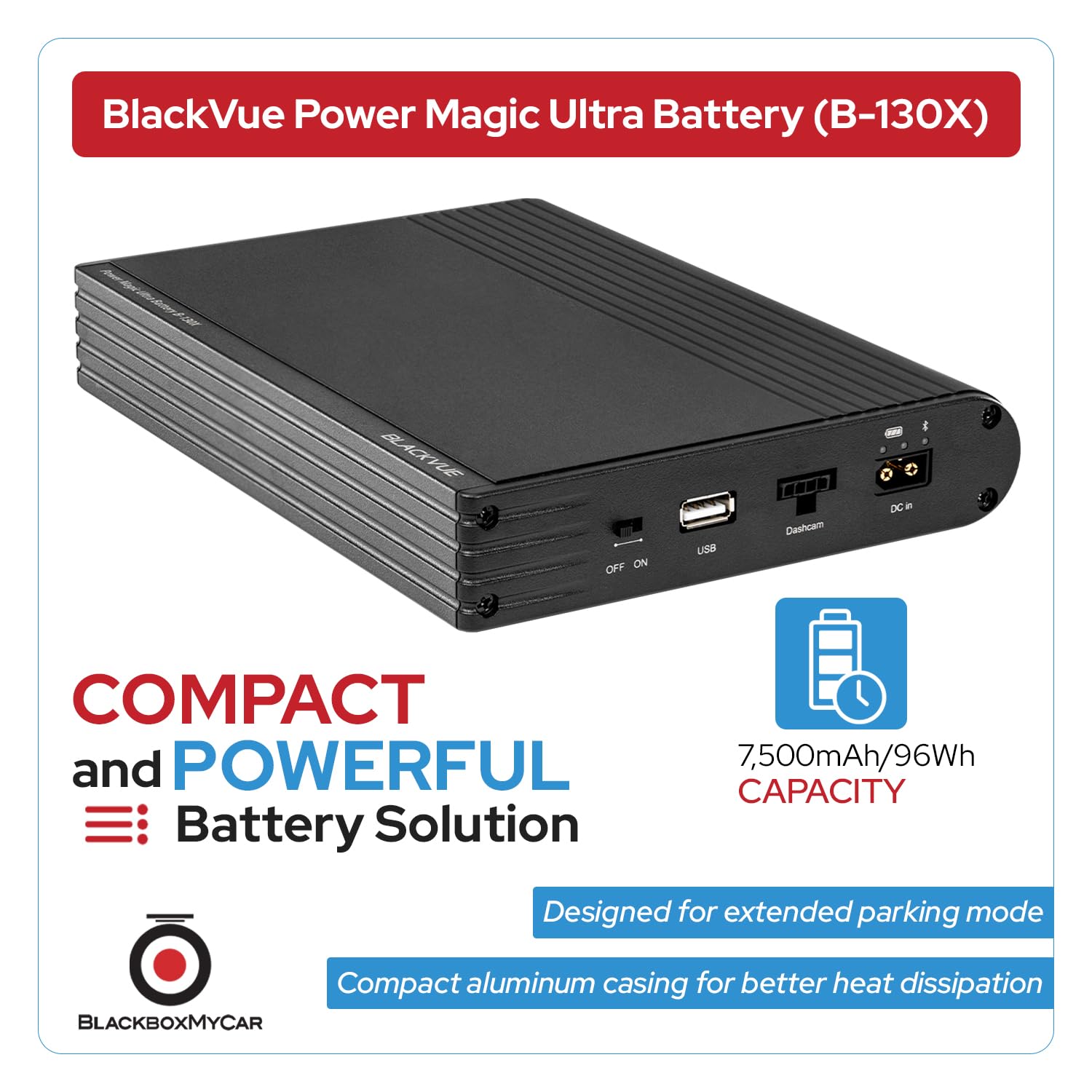 Blackvue B-130X Power Magic Ultra Battery Pack for Dash Cam - 12V Vehicle Backup Battery with Discharge Prevention & Circuit Tester - Perfect for Long Road Trips, Uber/Lyft Drivers, and 24/7 Parking Surveillance