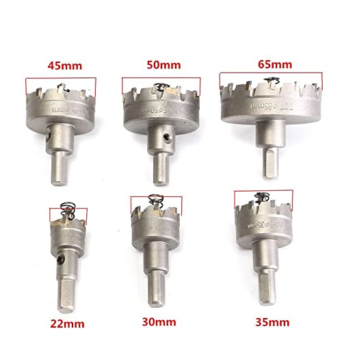6Pcs Bi-Metal Hole Saw Set (22/30/35/45/50/65mm) - HSS Tungsten Carbide Tipped TCT Core Drill Bits for Metal & Stainless Steel Cutting - Perfect for Plumbing, HVAC, and DIY Metalworking Projects