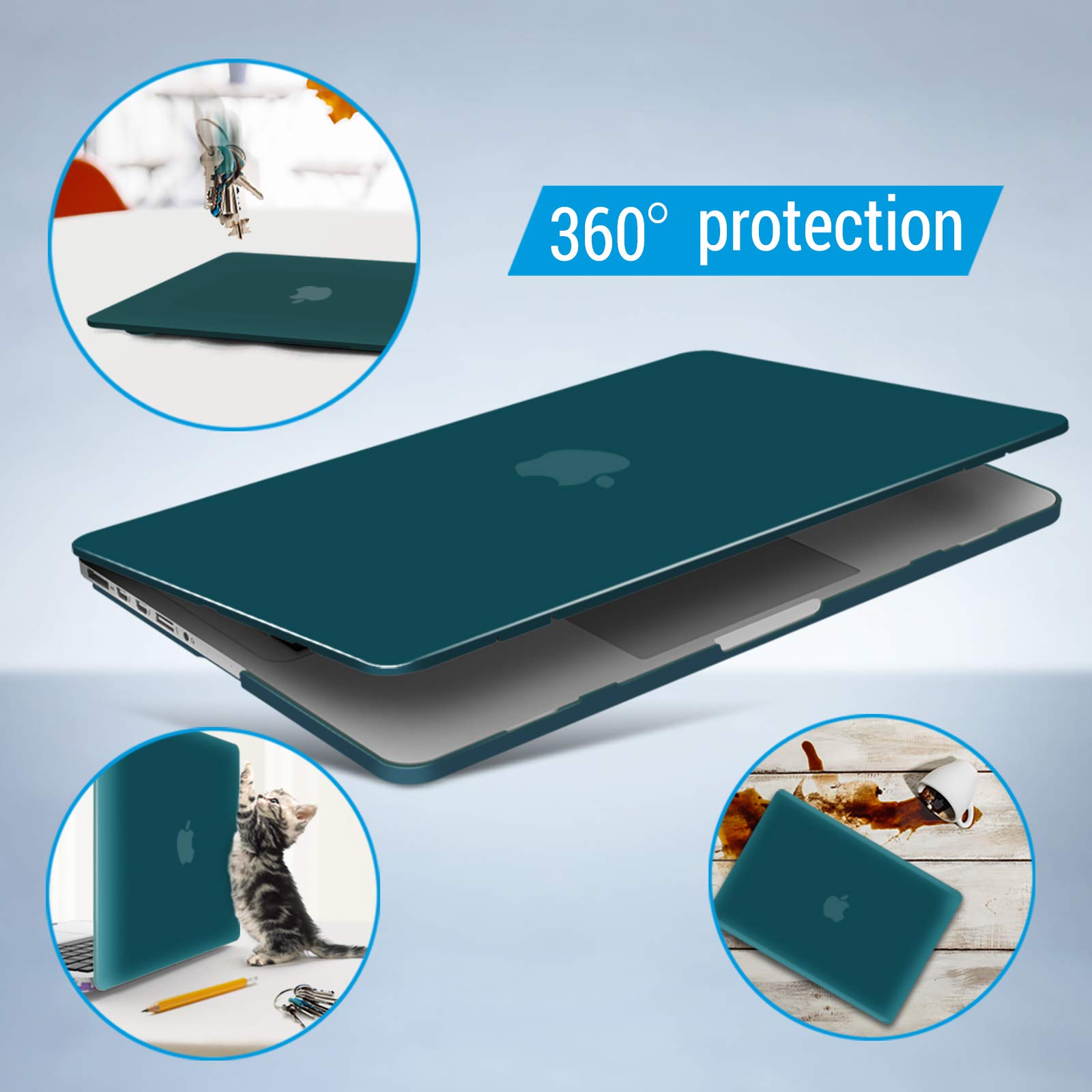 IBENZER MacBook Pro 15 Inch Case (2012-2015) - Soft Touch Hard Shell Cover with Keyboard Protector for Retina Display A1398 - Quetzal Green - Perfect for Work, Travel & School Protection