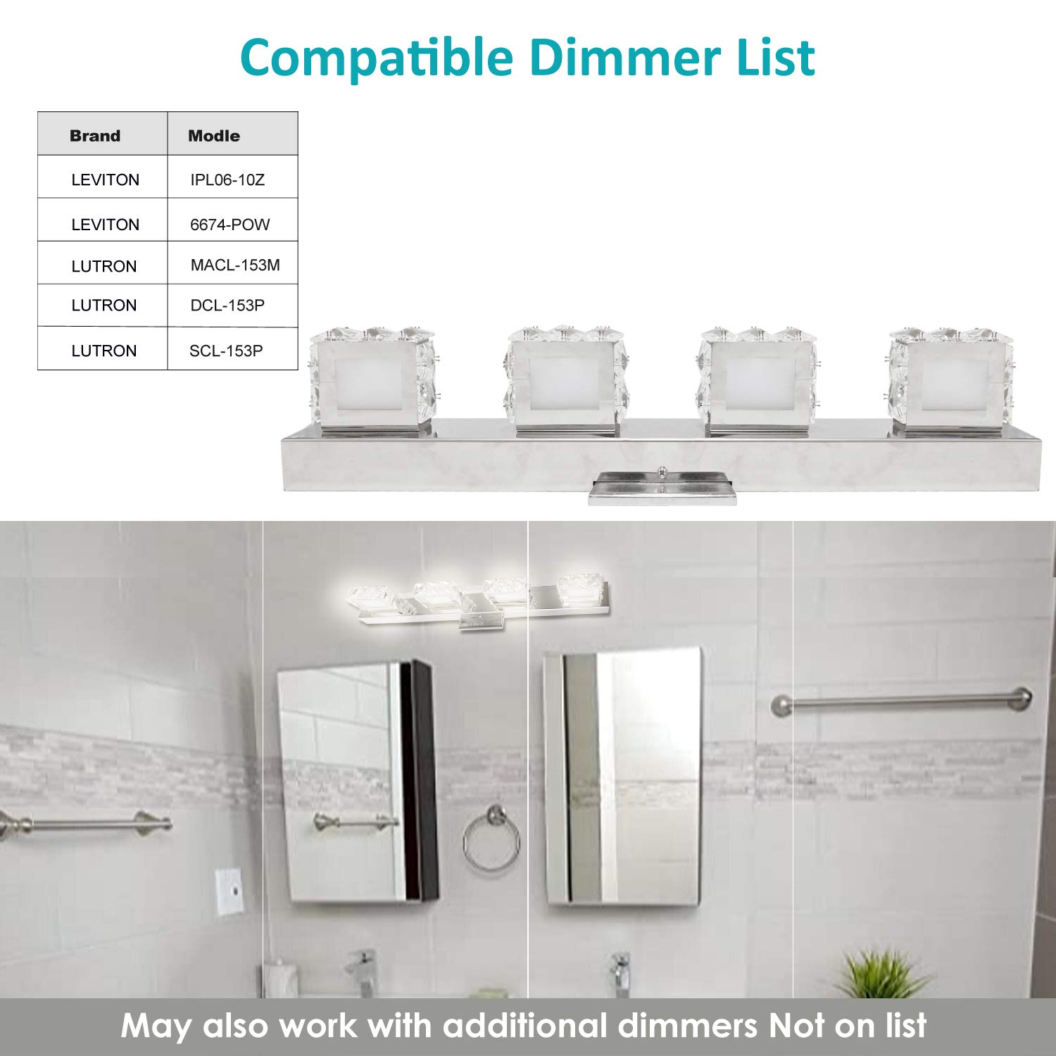 24 Inch Crystal LED Vanity Light Fixture with 4-Piece Hardware Towel Bar Set - Modern Bathroom Lighting & Accessories for Spa-Like Luxury (Perfect for Master Bath, Powder Room & Guest Bath Decor)
