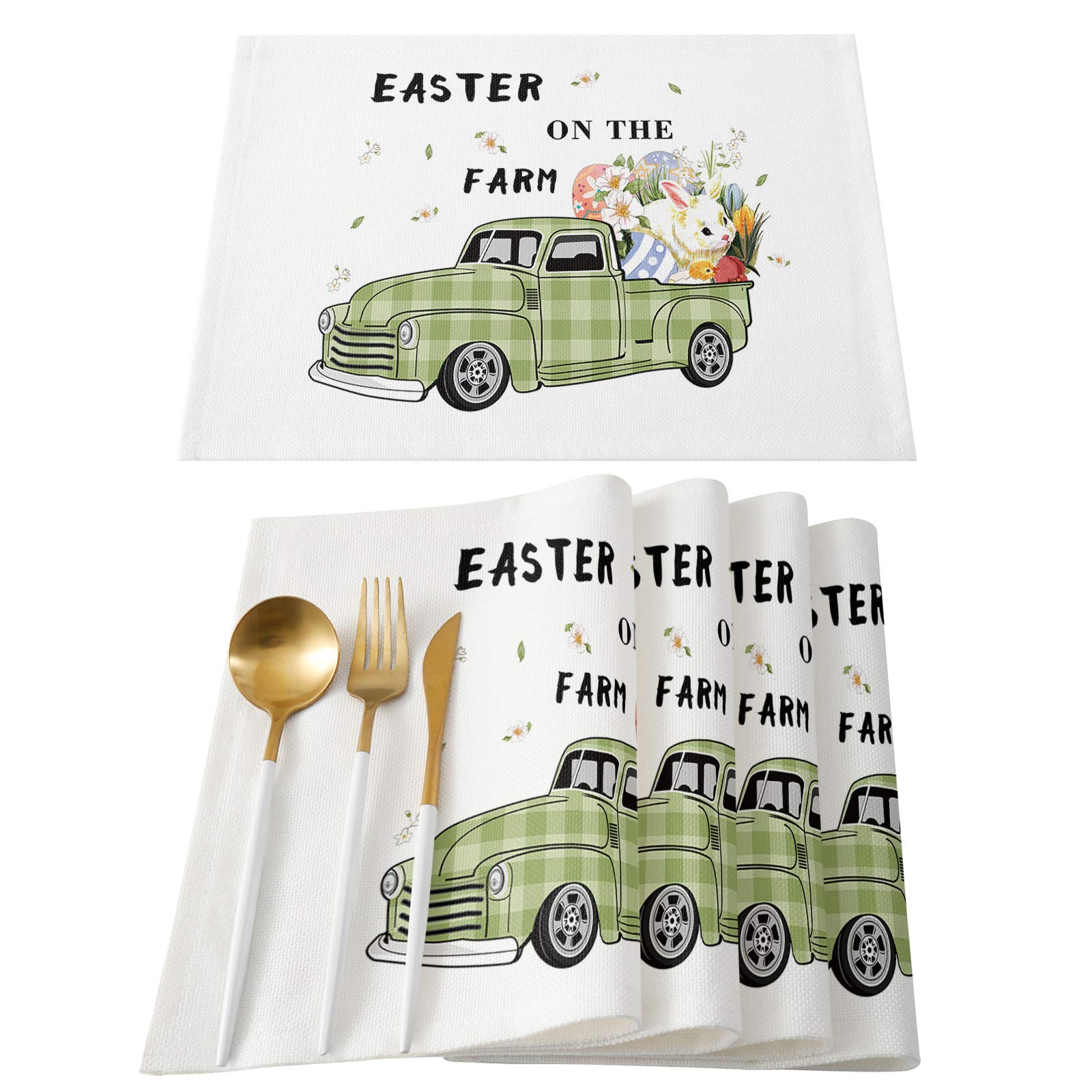 Farmhouse Easter Plaid Rabbit Eggs Heat-Resistant Placemats Set of 4 - Washable, Non-Slip Kitchen Table Mats for Dining - Perfect for Easter Decorations, Spring Parties & Farmhouse Style Kitchens