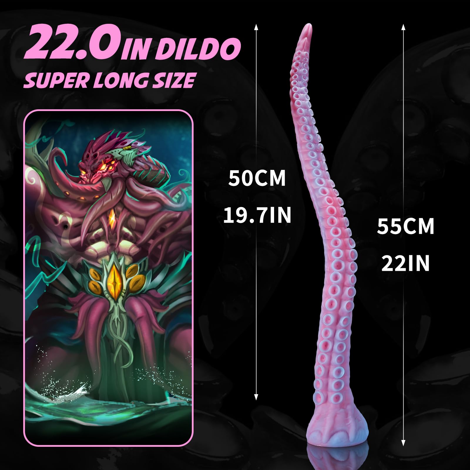 Nothosaur ALLA 22 Inch Tentacle Series Dildo - Platinum Silicone Anal Plug with Strong Suction Cup | Monster Fantasy Sex Toy for Women, Men & Couples | Glow in The Dark (GITD) | Perfect for BDSM, Roleplay & Spicing Up Your Bedroom Adventures