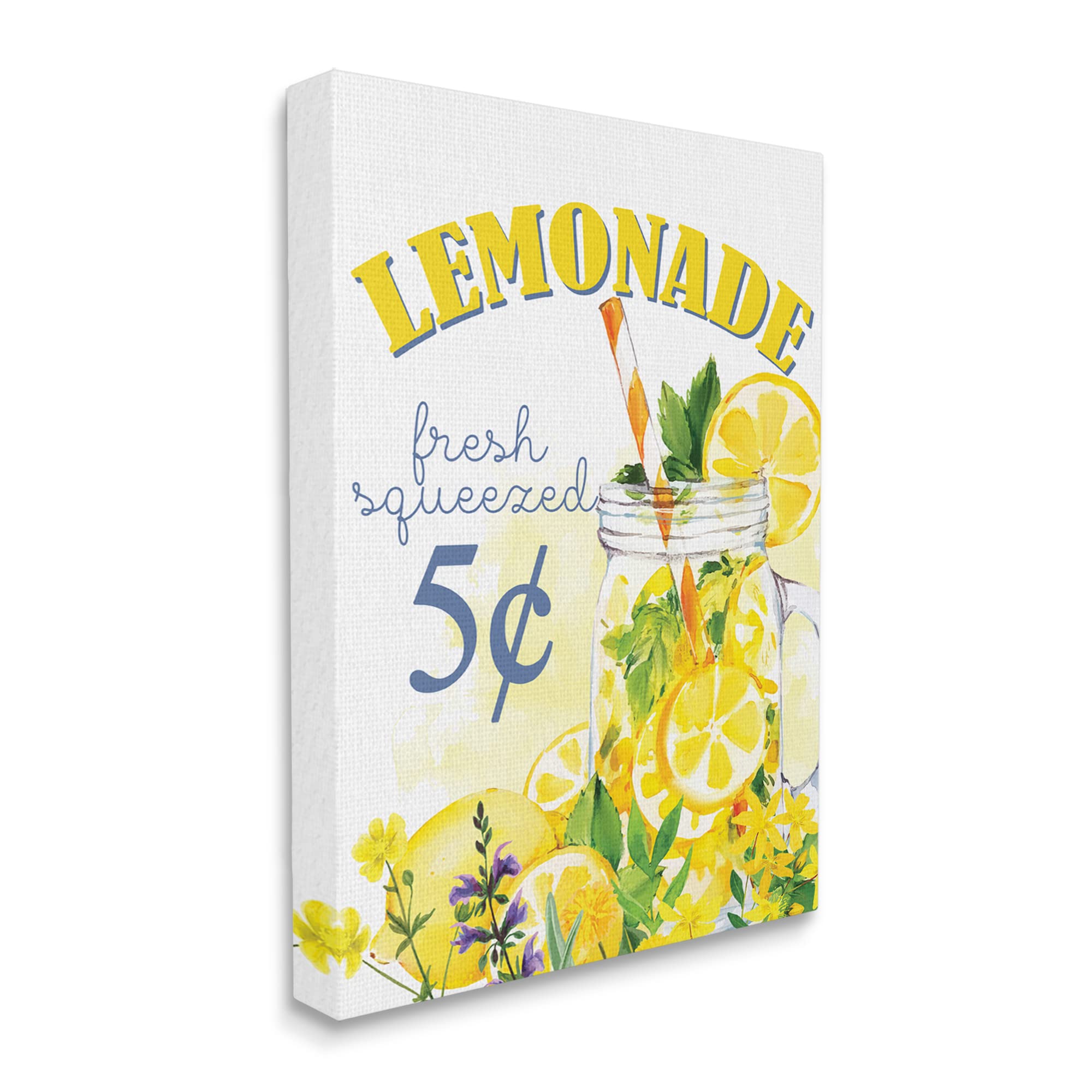 Stupell Industries Fresh Squeezed Lemonade Fruit Jar Art Print - Summer Kitchen Decor, Vivid Illustration by Kim Allen - Perfect for Farmhouse, Country Kitchen & Lemon-Themed Home Decor