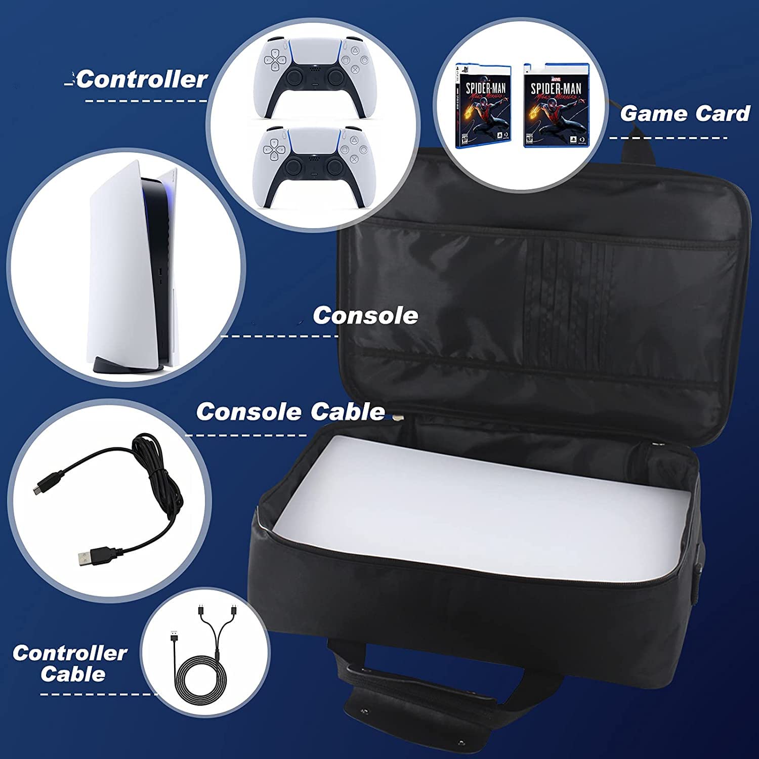 PS5 Storage Bag for PS5 & PS5 Digital Edition - Blue Nylon Protective Case - Perfect for Travel, Gaming Events & Console Protection