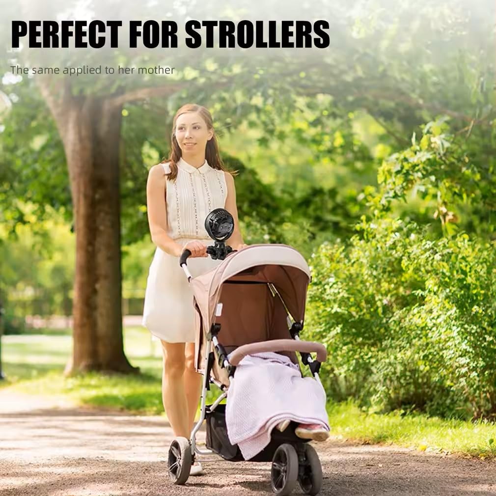 Portable Battery Operated Clip On Fan with Flexible Tripod - 3 Speed Adjustable, Rotatable Handheld Personal Fan for Stroller, Car Seat, Crib, Bike, Treadmill | Perfect for Indoor & Outdoor Cooling (Black)
