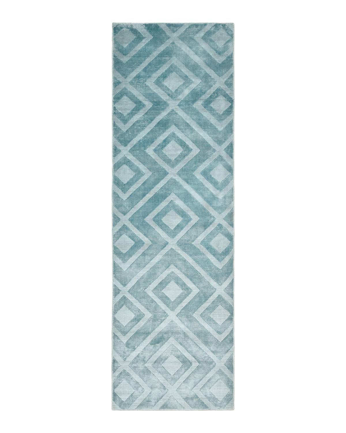 Handmade Solo Rugs Josefina Contemporary Solid Light Blue Runner Area Rug 3x8 Feet - Perfect for Hallway, Bedroom & Boho Home Decor
