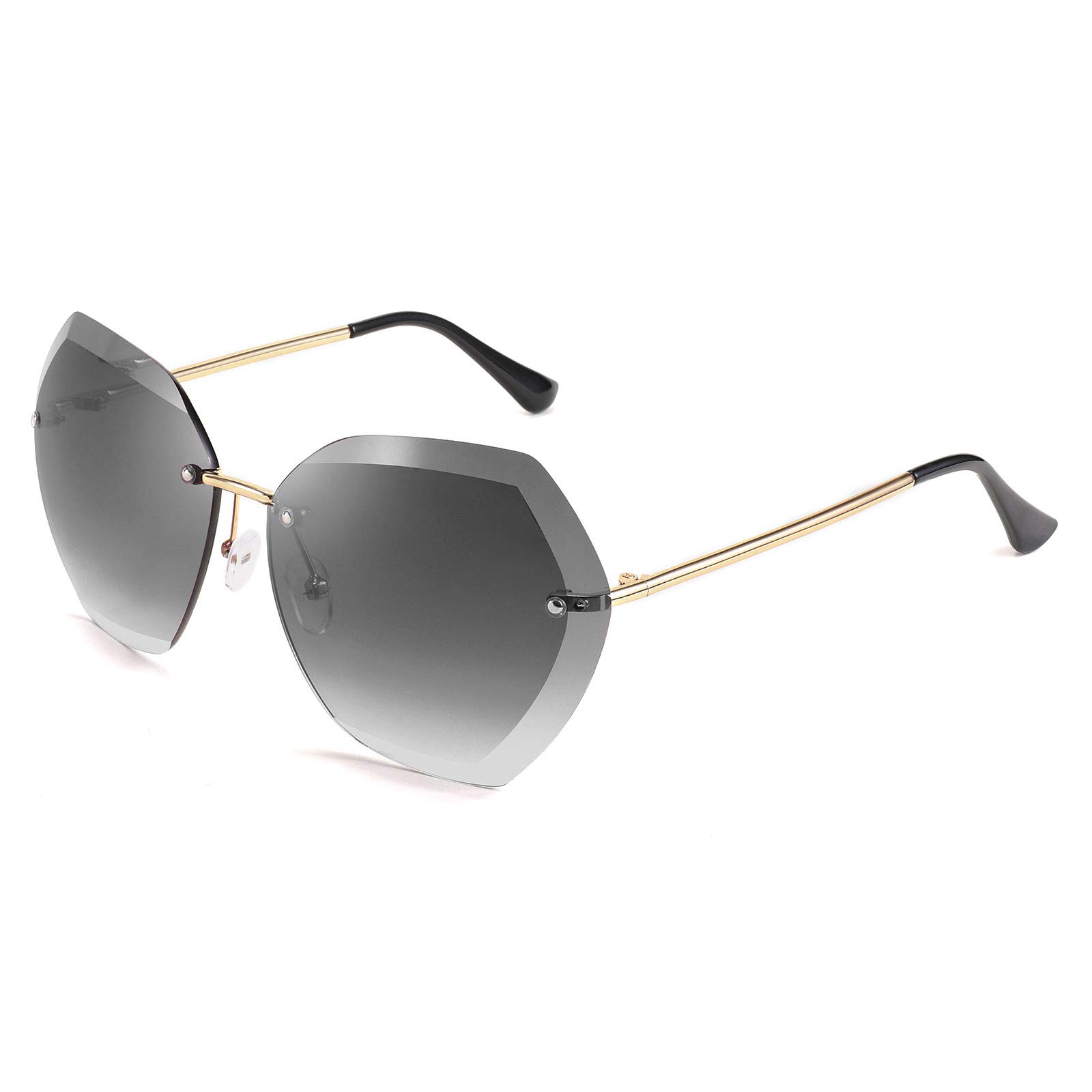 FEISEDY Women's Oversized Rimless Sunglasses with Diamond-Cut Lenses - UV Protection Fashion Shades for Beach, Driving & Outdoor Activities B2569