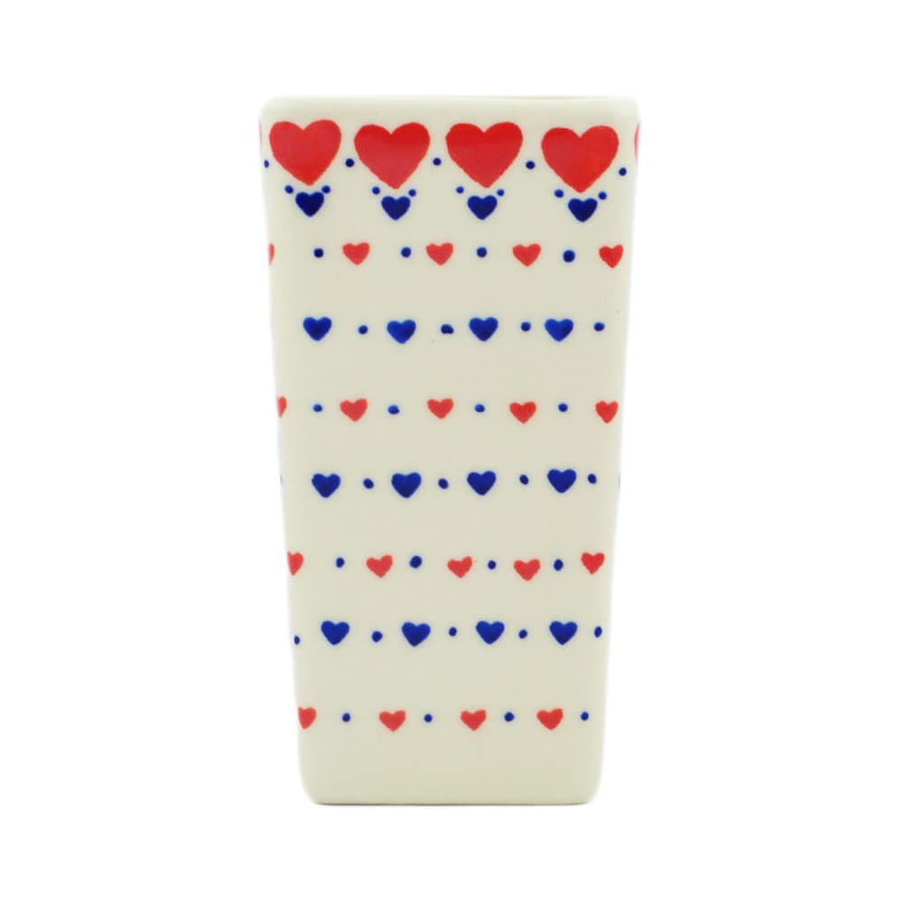 Authentic Polish Pottery 5¾-inch Vase - Heart Theme Handcrafted Ceramic with Certificate of Authenticity | Perfect for Home Decor, Wedding Centerpieces & Gift Giving