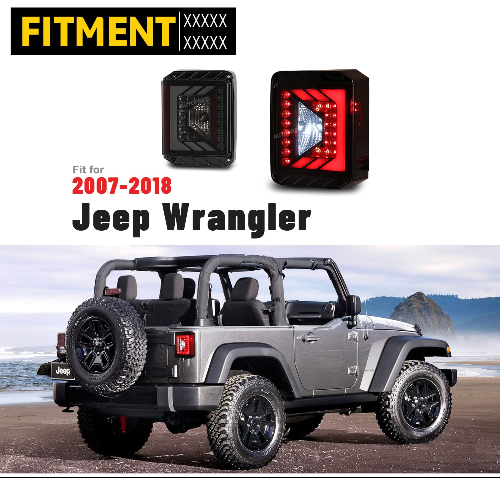 LED Tail Lights Assembly for 2007-2018 Jeep Wrangler JK - Plug & Play Replacement Rear Tail Lamps (Smoke Lens, 1 Pair) - Enhance Nighttime Safety & Off-Road Style