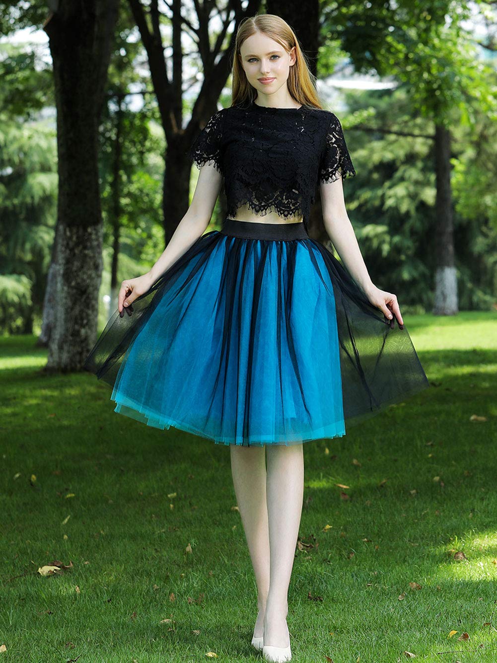 FEOYA Women's 5-Layer Tulle Tutu Skirt Knee Length A-Line Pleated Princess Skirt for Prom Wedding Evening Gown - Perfect for Dance Parties, Photo Shoots & Special Occasions