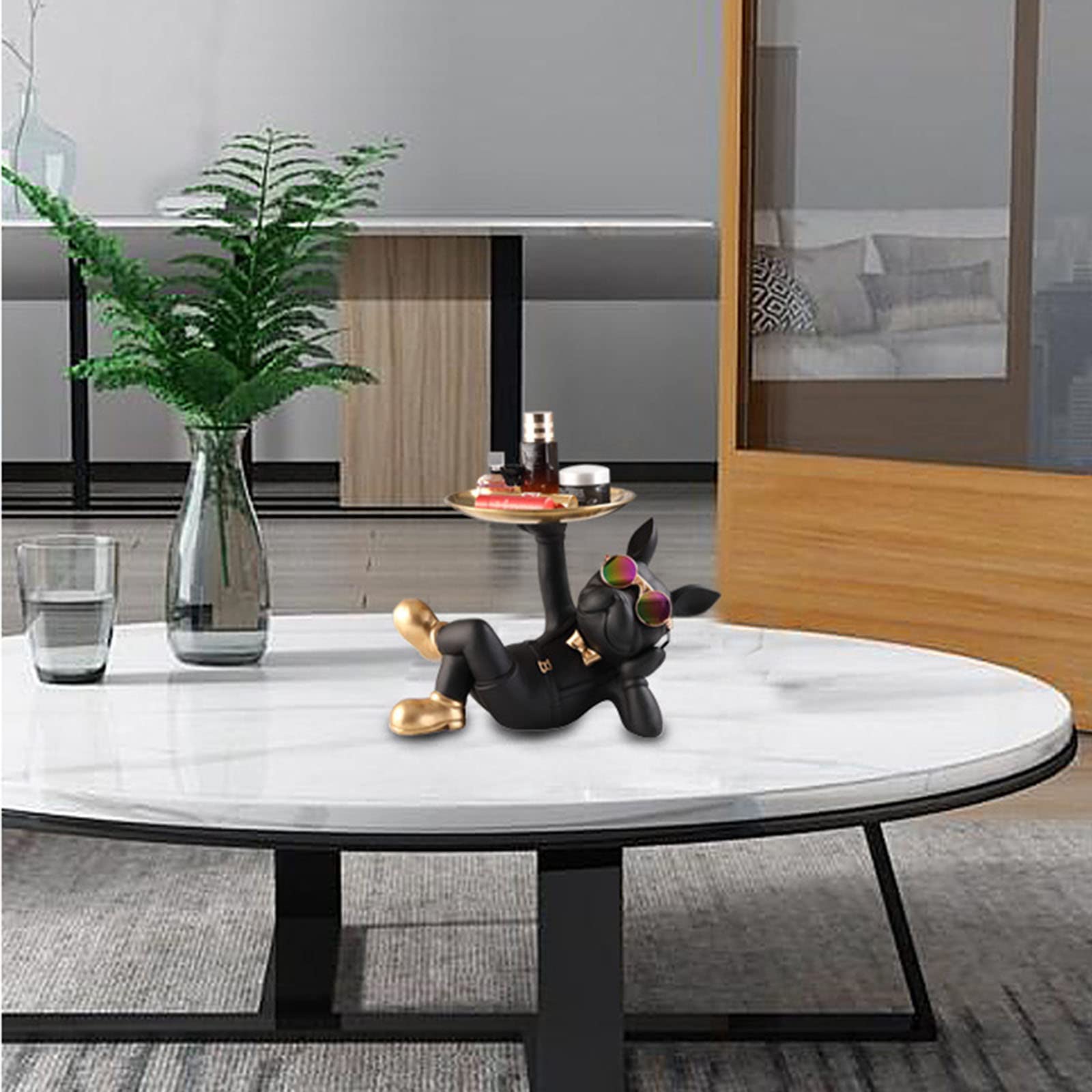 Resin Bulldog Tray Statue - Animal Sculpture Key Holder, Jewelry & Earrings Organizer - Desk Storage for Home, Office, Living Room - Decorative Tray for Keys, Candy, Small Items (Black) - Perfect for Entryway, Vanity, Coffee Table & Gift Giving