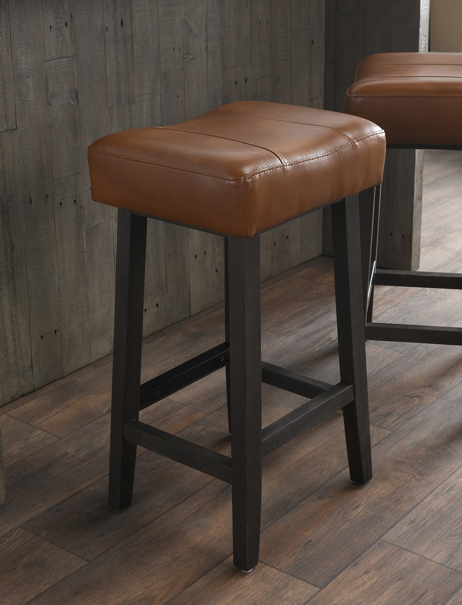 Kosas Home Lauri Backless Counter Stool with Vegan Leather Cushion - 26 Inch Bar Stool in Caramel & Dark Brown - Modern Kitchen Island & Breakfast Nook Seating
