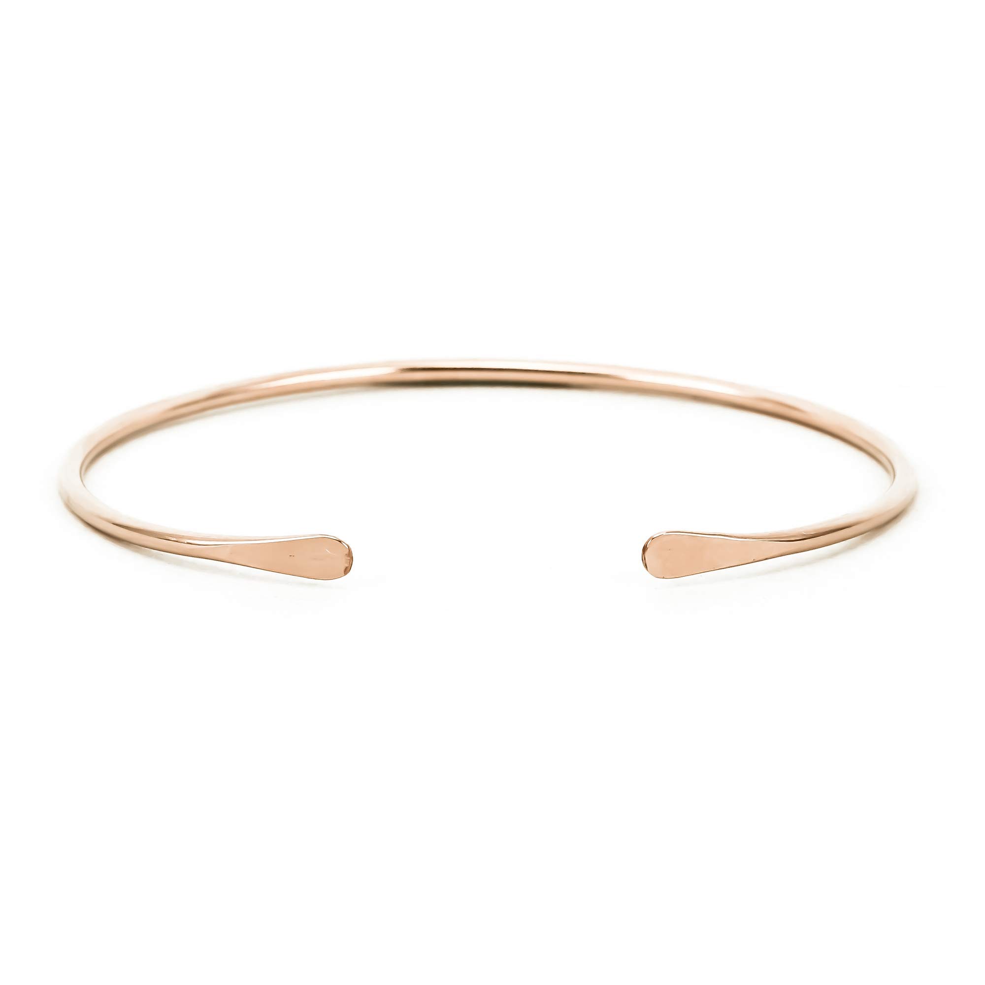14K Rose Gold Filled Hammered Cuff Bracelet - Skinny Bangle for Women - Lotus Stone Jewelry - Medium Size - Perfect for Everyday Wear, Office & Special Occasions