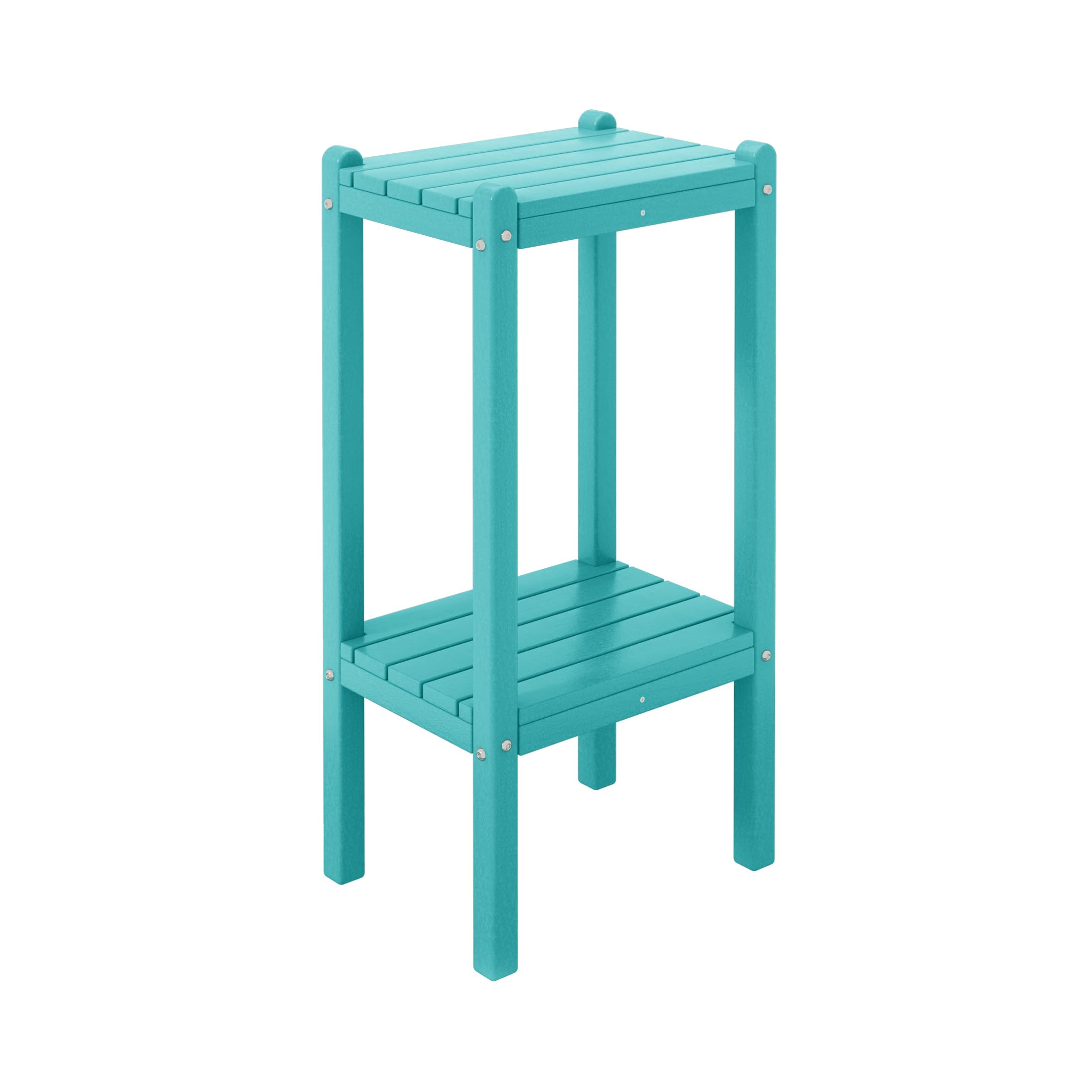 2-Tier Outdoor Side Table - Small Patio Coffee & End Table for Pool, Porch, Garden - Turquoise Adirondack Style Outdoor Furniture for Relaxing by the Poolside or Enjoying Morning Coffee on the Porch