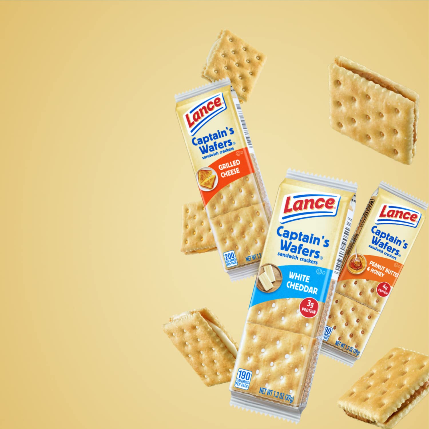 Captain's Sandwich Crackers Variety Pack - Assorted Flavors (30 Individually Wrapped Packs, 3 Boxes) | Perfect for School Lunches, Office Snacks & Road Trips