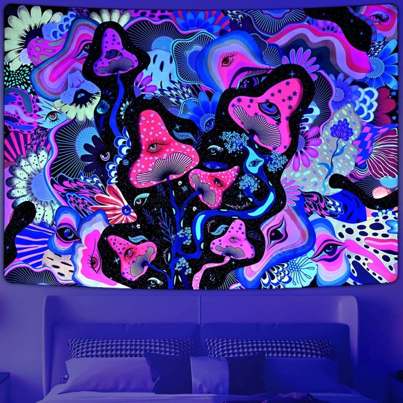 Mushroom Legacy Official Glow in the Dark Tapestry - UV Reactive Wall Art Decor for Bedroom, Living Room & Festival Decorations