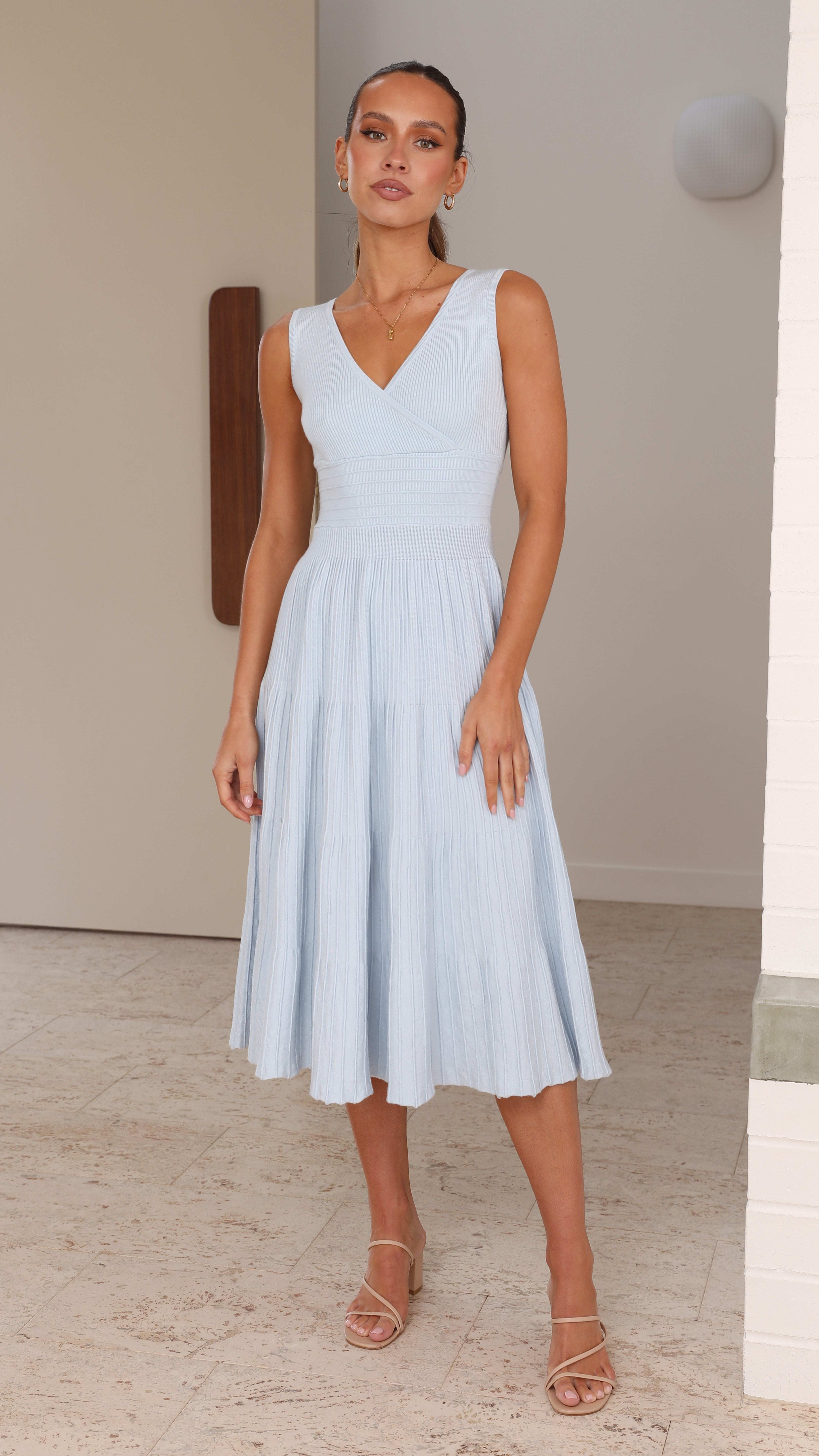 Jayde Knit Dress for Women - Light Blue Casual Summer Dress for Beach, Office & Everyday Wear