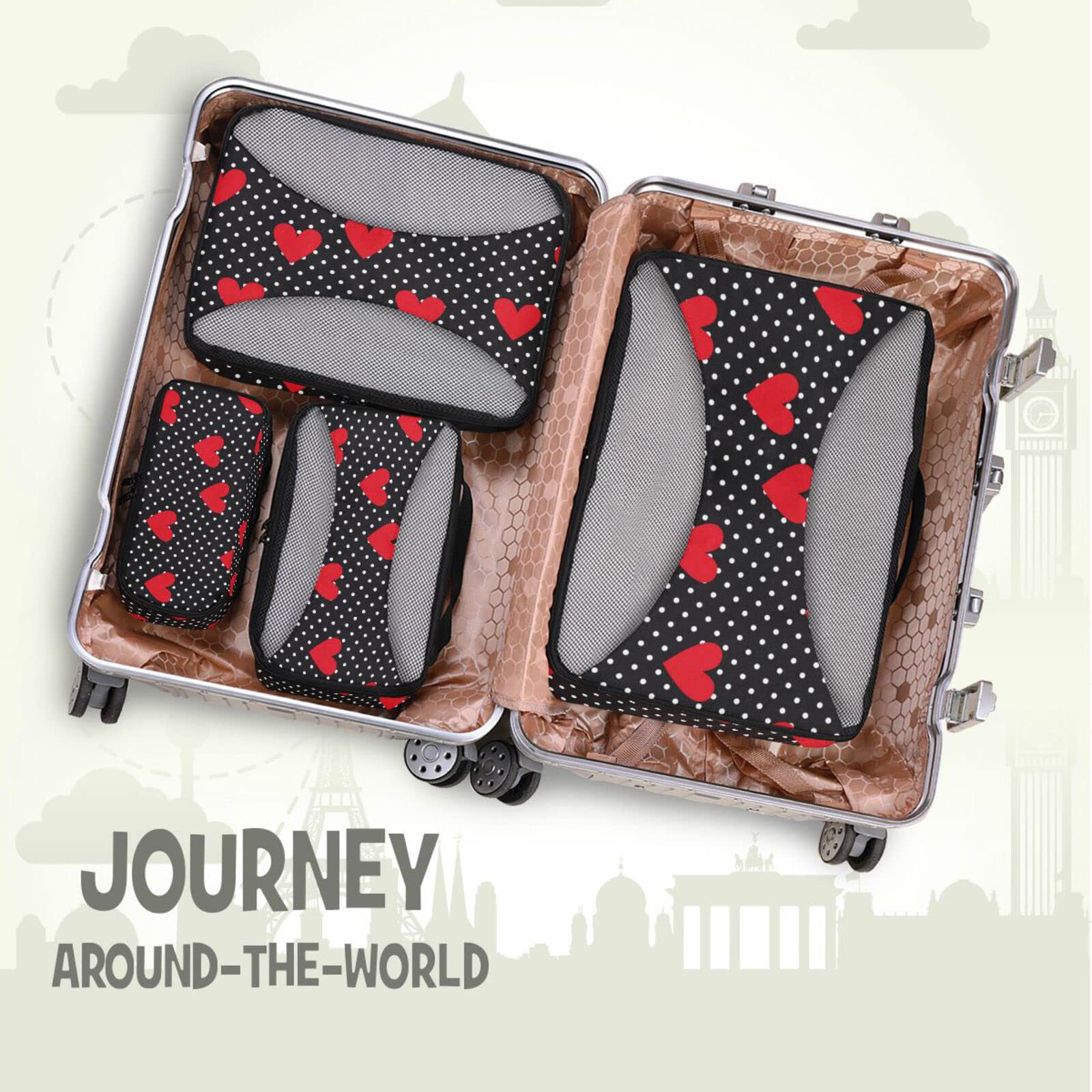 Susiyo Polka Dot Valentine Hearts 4-Piece Packing Cube Set - Luggage Organizers for Travel Accessories | Perfect for Suitcase Organization & Weekend Getaways