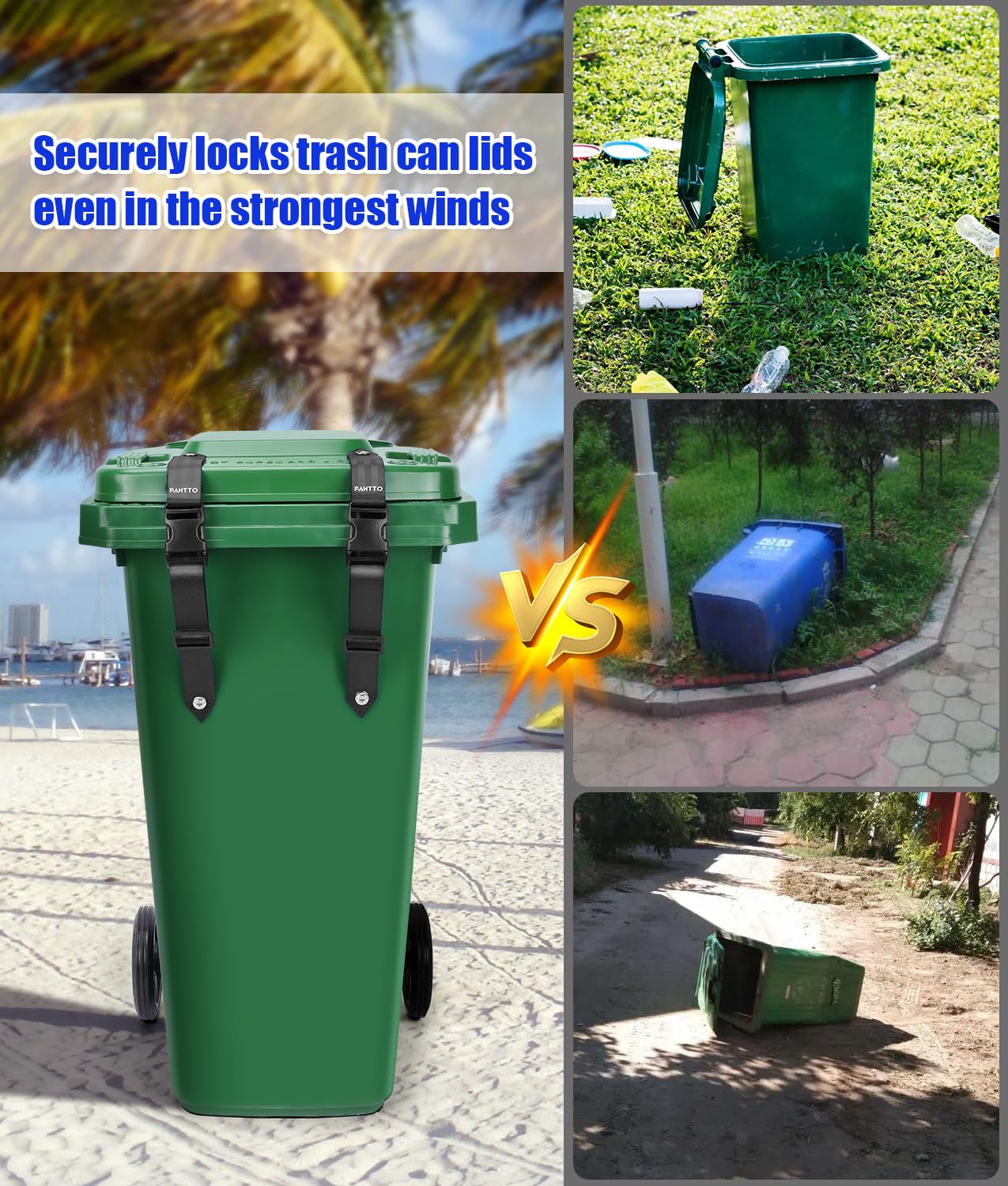 2PCS Heavy-Duty Bear Proof Trash Can Locks - Adjustable Nylon Garbage Bin Lid Straps for Outdoor Use | Universal Animal-Resistant Trash Can Security | Easy Installation for Camping, Backyard & Wildlife Areas