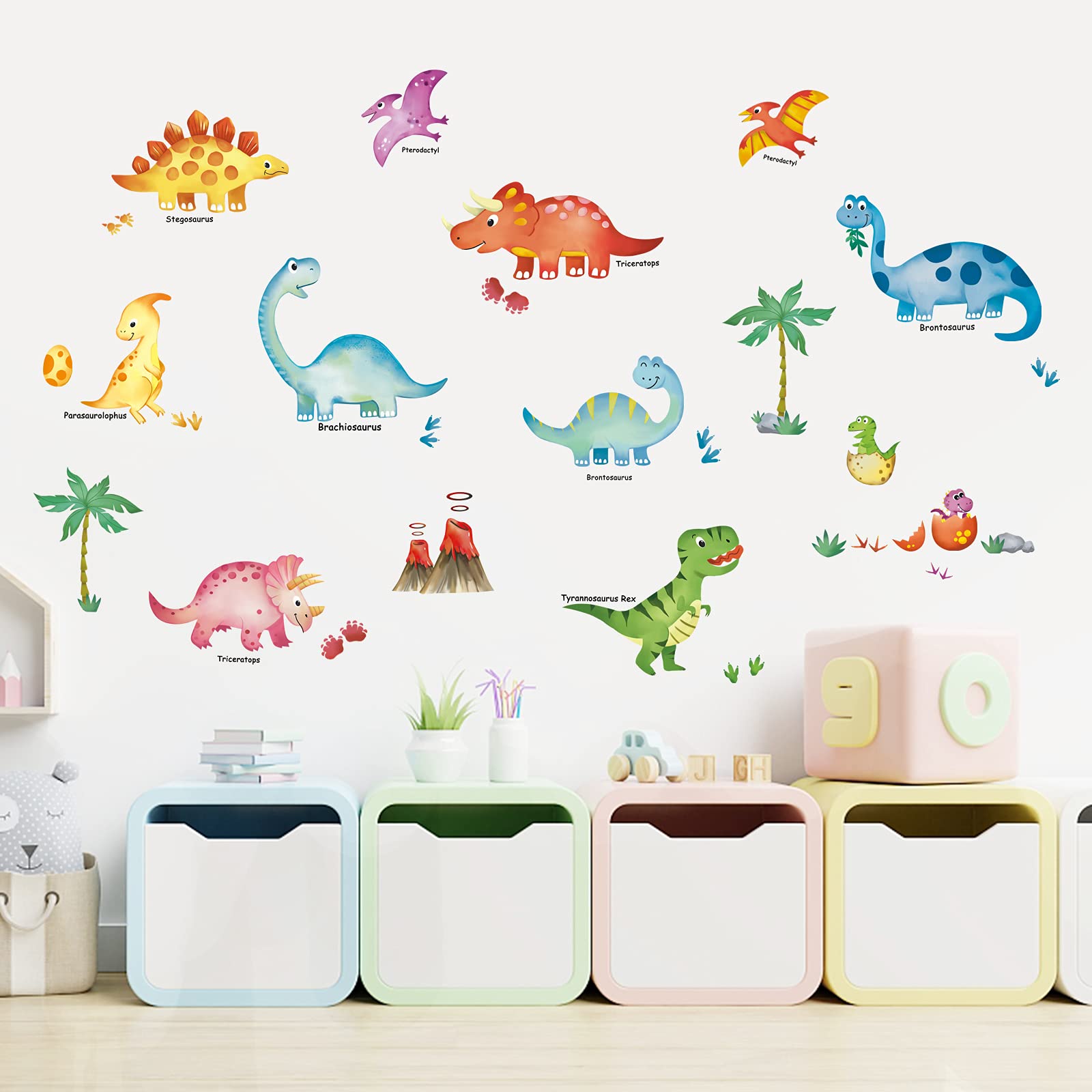 Dinosaurs Wall Decals for Kids - Removable Nursery Bedroom & Playroom Wall Stickers - Perfect for Boys/Girls Room Decor & Dinosaur Themed Parties