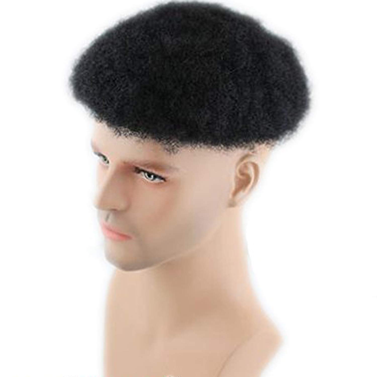Rossy&Nancy Brazilian Virgin Human Hair Afro Curl Toupee 10x8 Inch - Natural Black Men's Hairpiece System (#1 Jet Black) for Daily Wear & Special Occasions