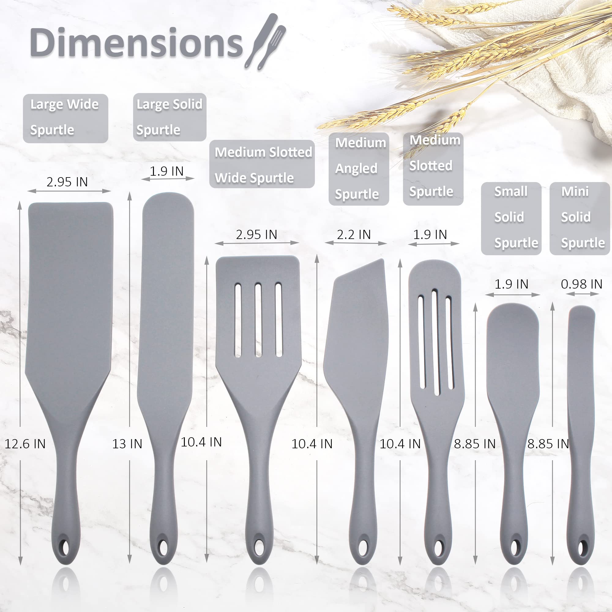 Heat-Resistant Silicone Spurtle & Spatula Set - 7-Piece Nonstick Cooking Utensils for Baking, Whisking, Smashing, Scooping & Spreading | Perfect for Nonstick Cookware, Kitchen Prep & Food Serving