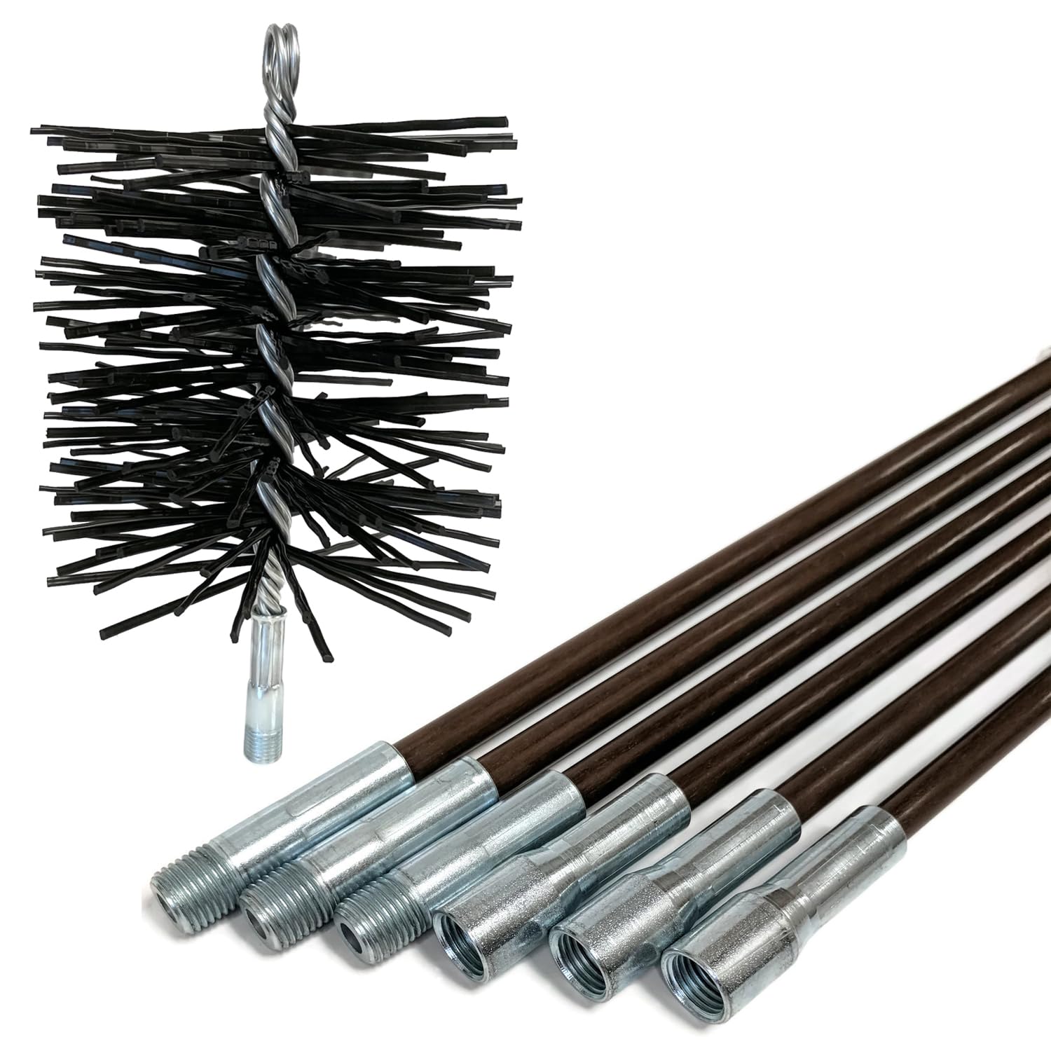 Midwest Hearth 7-Inch Round Poly Chimney Brush with 18-Foot Fiberglass Rod - Complete Chimney Cleaning Kit for Fireplace & Wood Stove Maintenance