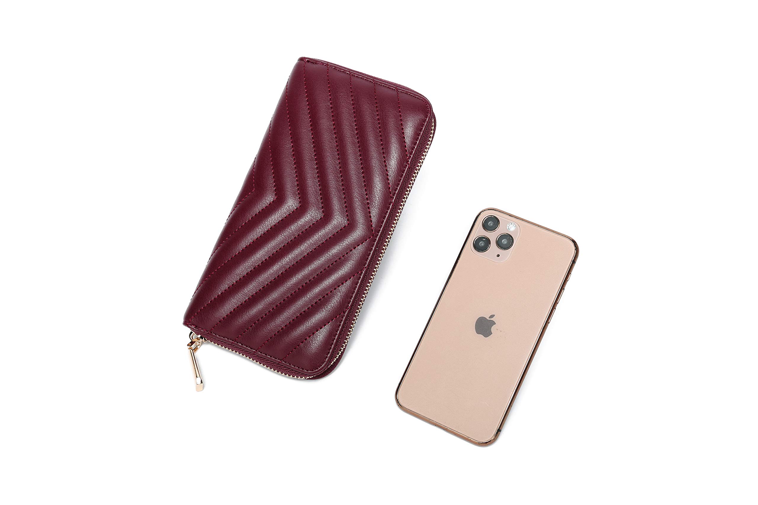 RFID Blocking Vegan Leather Zip-Around Wallet & Phone Clutch for Women - Burgundy PU Purse | Perfect for Travel, Shopping & Everyday Use