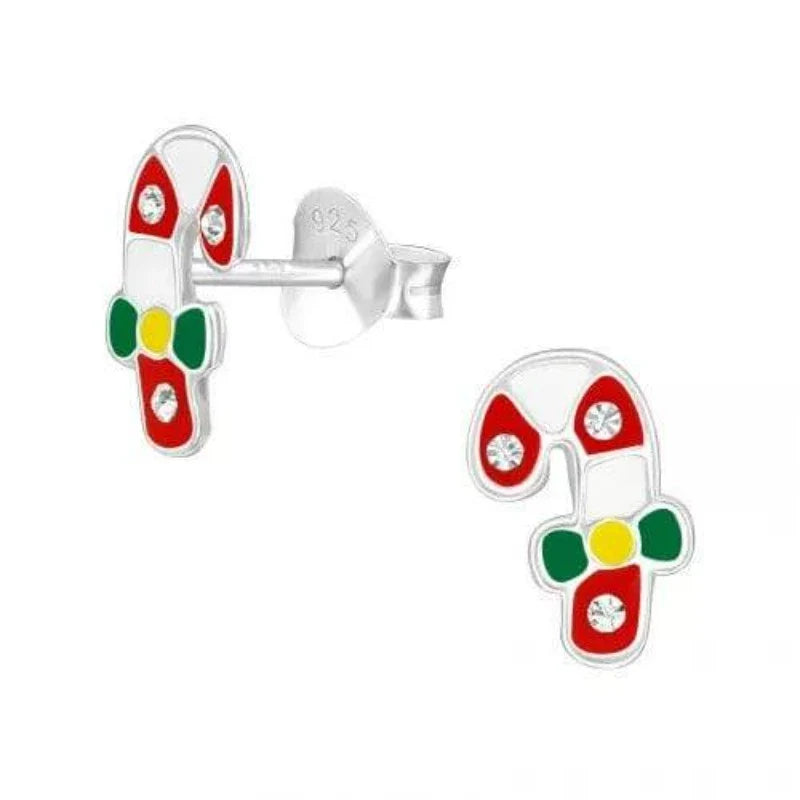 Kids Silver Candy Cane Stud Earrings - Cute Holiday Jewelry for Girls | Perfect for Christmas, Birthdays & Special Occasions
