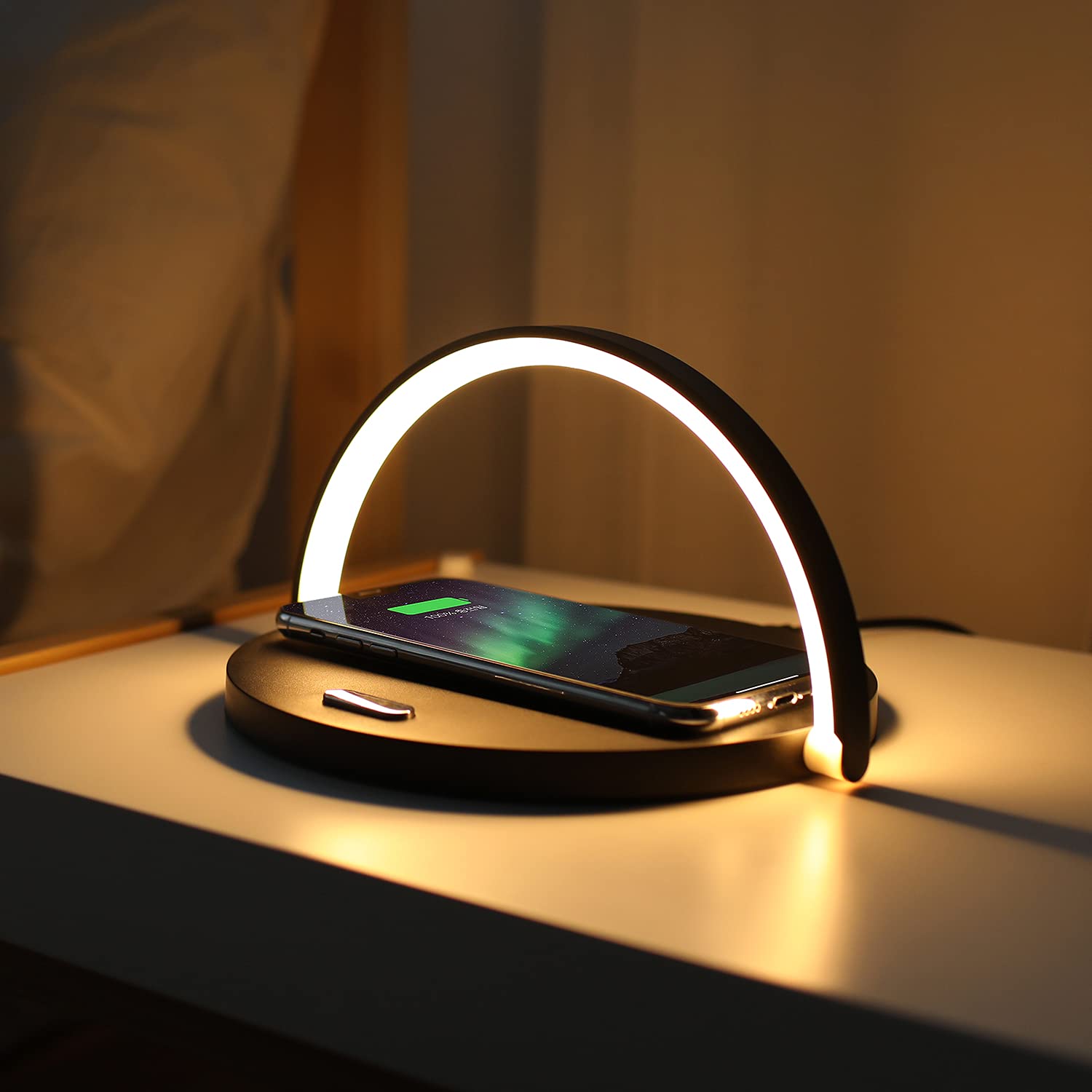 Mooas Modern Wood Wireless Charging Nightlight - 15W Fast Wireless Charger with Touch Control & 3-Level Brightness - Compatible with iPhone & Galaxy - Perfect for Bedroom Nightstand, Office Desk, and Home Decor (Black)