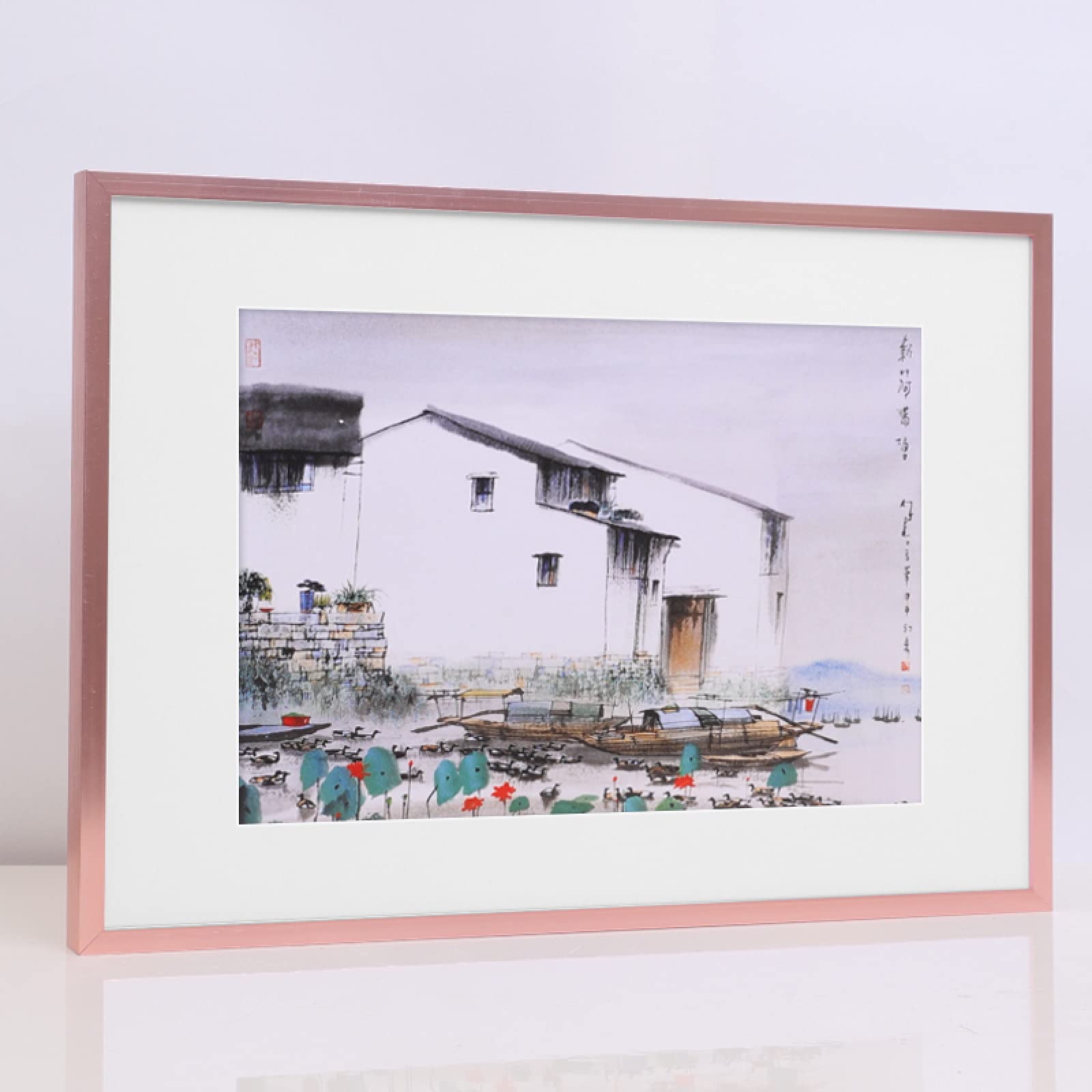 MEYYY Aluminum Metal Poster Frame 38x53cm - Rose Gold Wall Mount Photo Frame for Certificates, Pictures & Art - Perfect for Home, Office & Gallery Displays