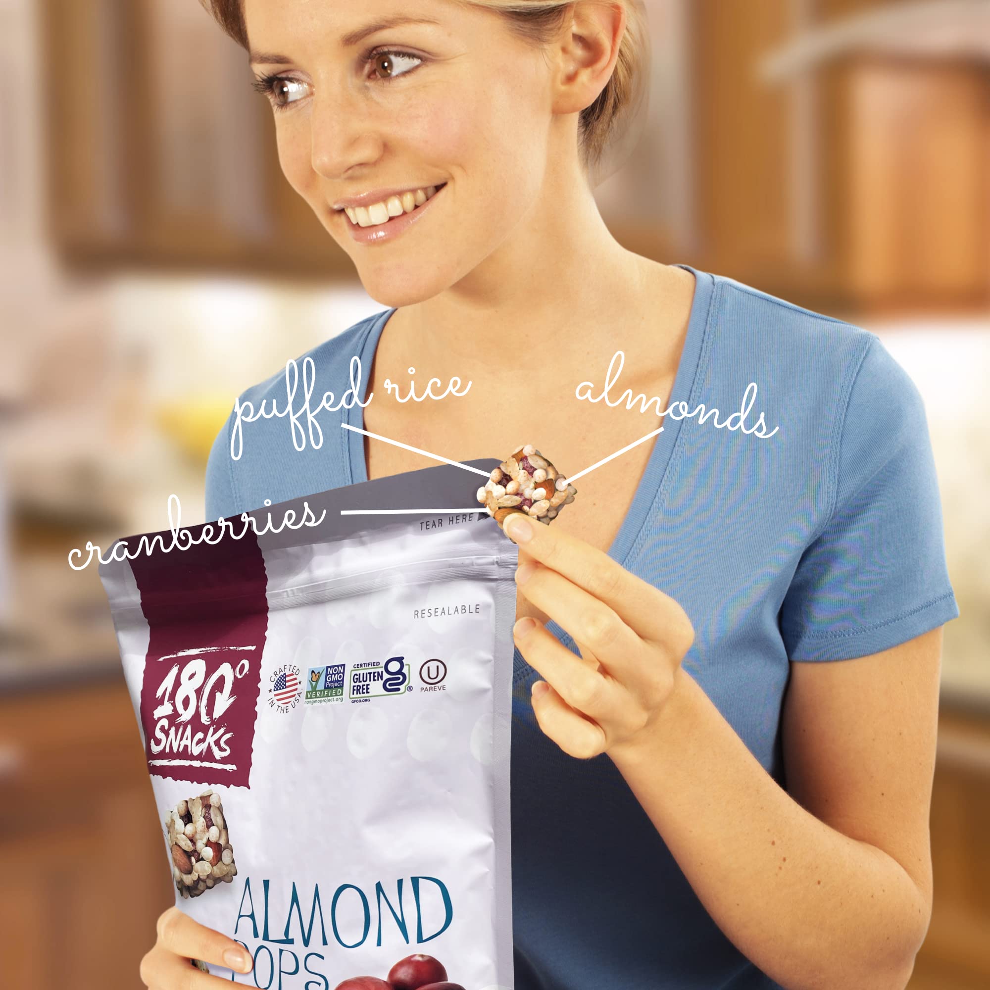 180 Almond Rice Pops with Cranberries - Healthy Non-GMO, Dairy-Free, Gluten-Free Snacks for Kids & Adults - 15 oz Pack - Perfect for School Lunches, Office Snacks & On-the-Go Energy Boost
