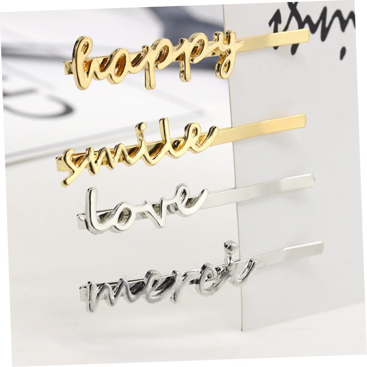 ESBANT 4pcs Alloy Hair Clips for Women & Girls - English Letter Bobby Pins, Simple Hair Accessories for School, Work & Everyday Use - Perfect Hair Ties for Ladies & Students