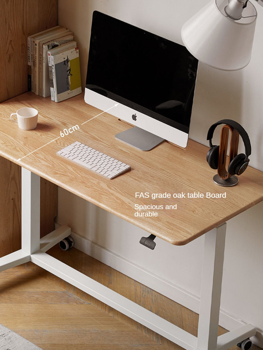 Solid Oak Wood Standing Desk for Home Office - Adjustable Height Mobile Workstation for Ergonomics & Productivity - Perfect for Remote Work, Study, and Small Spaces