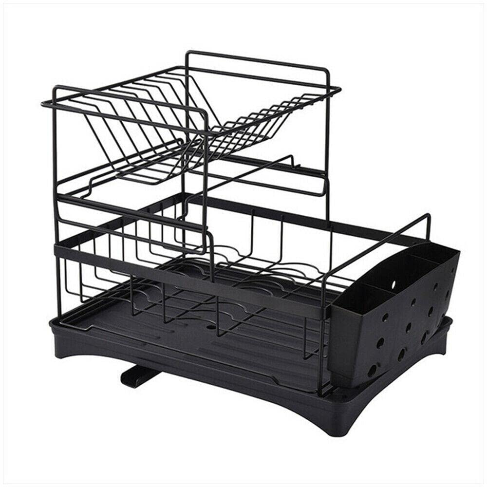 2-Tier Adjustable Dish Drying Rack with Drain Pan - Multi-Purpose Kitchen Organizer for Utensils, Flatware & Dishes - Space-Saving Countertop Storage Solution for Small Kitchens