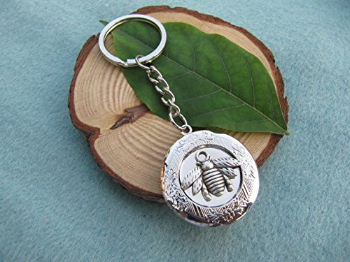 Ancient Silver Bee Locket Keychain - 2Pcs Honeybee Jewelry for Nature Lovers