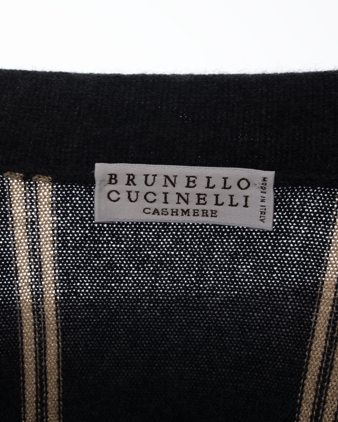 Brunello Cucinelli Grey & Gold Striped Cashmere Cardigan with Embroidered Crest - Luxury Knitwear for Men | Perfect for Business Casual, Office Wear & Fall Fashion