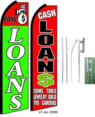 Easy Cash Loans Feather Banner Flag Kit - Includes 1 Extra Flag for Outdoor Advertising & Business Promotions