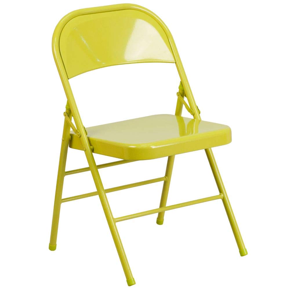 Flash Furniture 2-Pack HERCULES COLORBURST Series Metal Folding Chairs - Twisted Citron, Triple Braced & Double Hinged for Stability - Perfect for Events, Parties, Weddings and Outdoor Gatherings